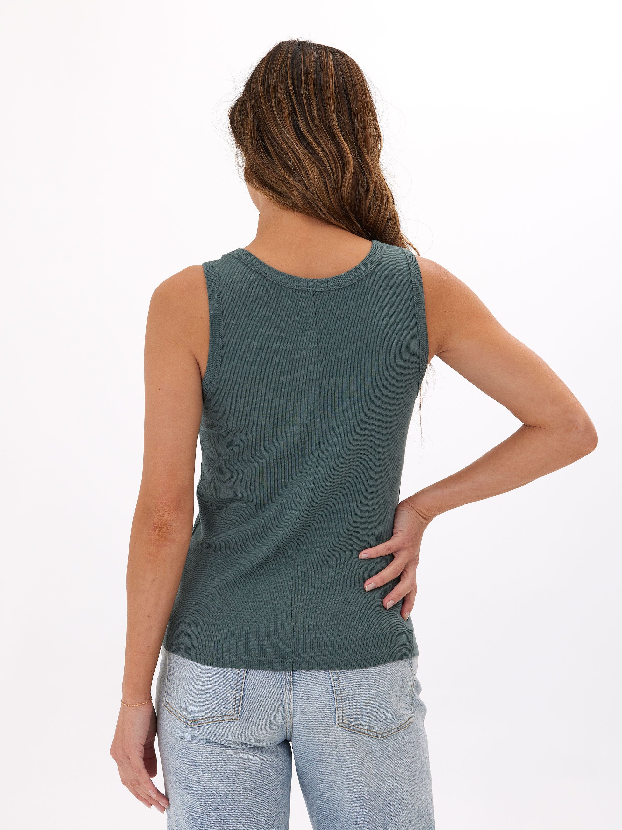 Amazonia Feather Rib Tank Top in Dark-Teal and Muted-Green