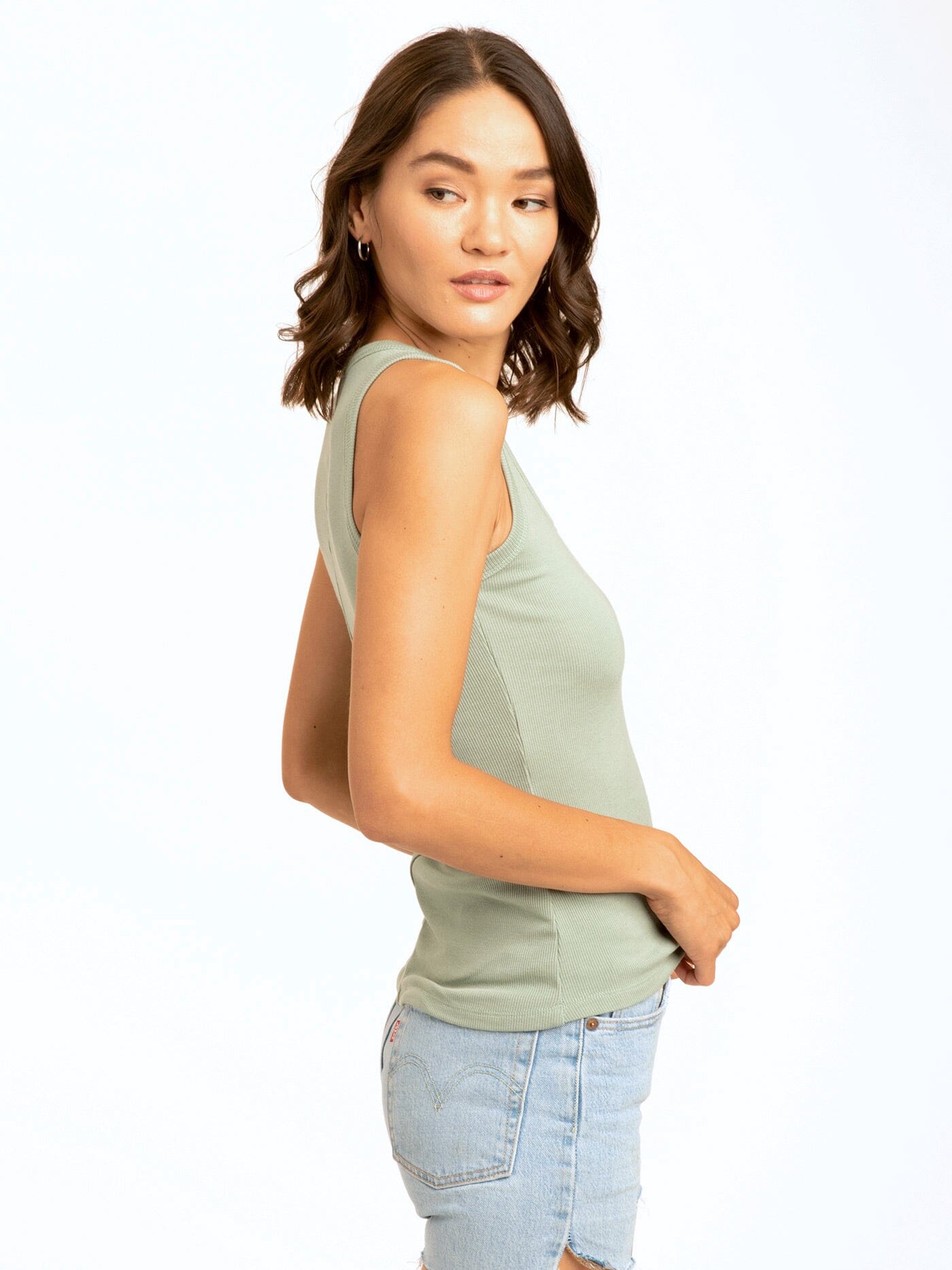 Amazonia Feather Rib Tank: Slim Fit Scoop Neck Layering Top