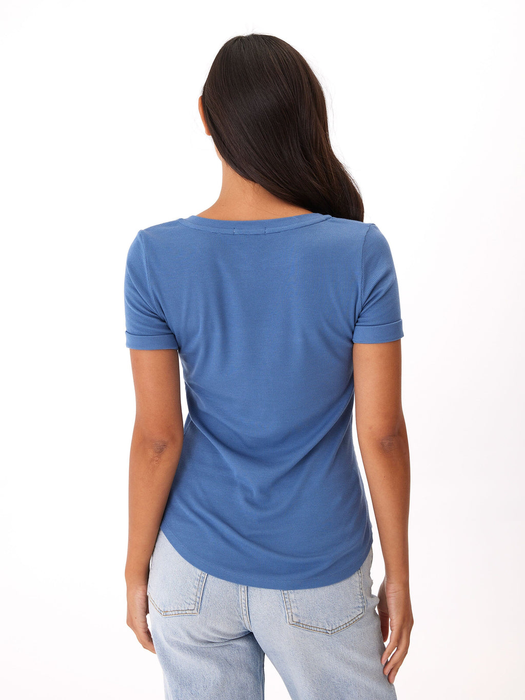 Akia Feather Rib Henley Tee in Blue