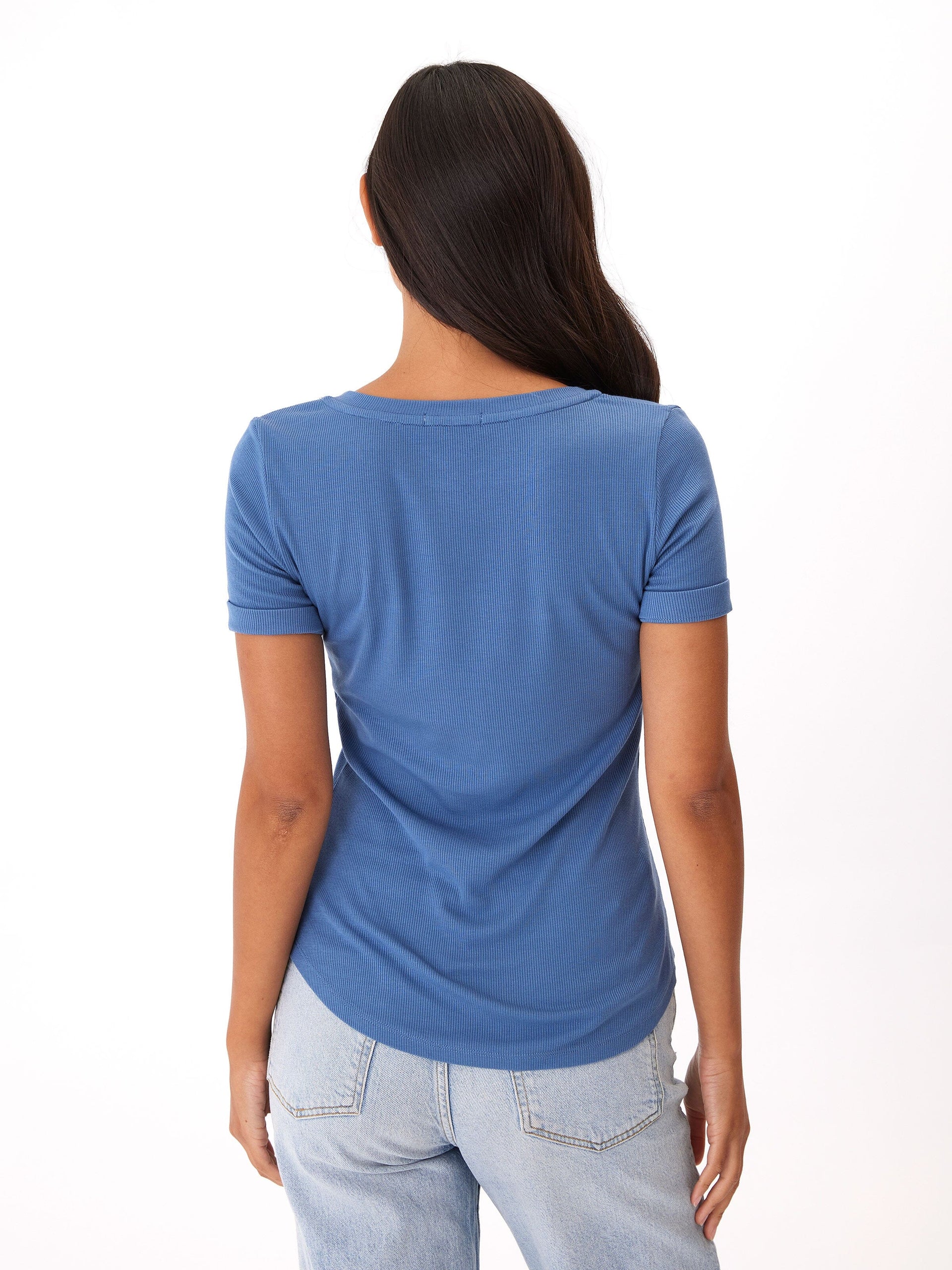 Akia Feather Rib Henley Tee in Blue