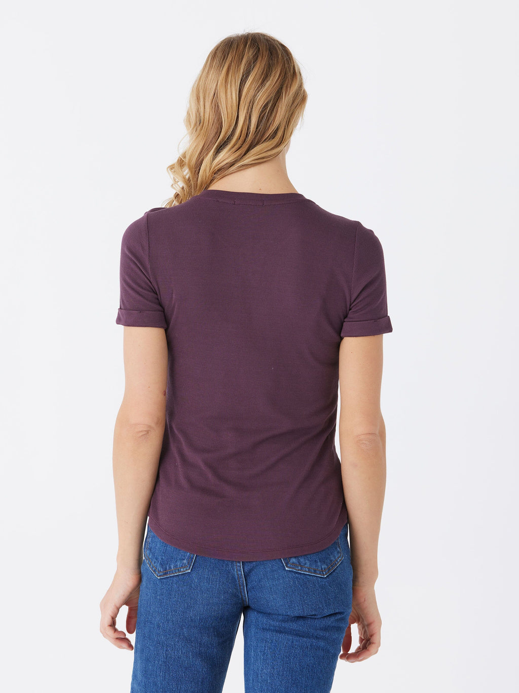 Akia Feather Rib Henley Tee with Cuffed Sleeves