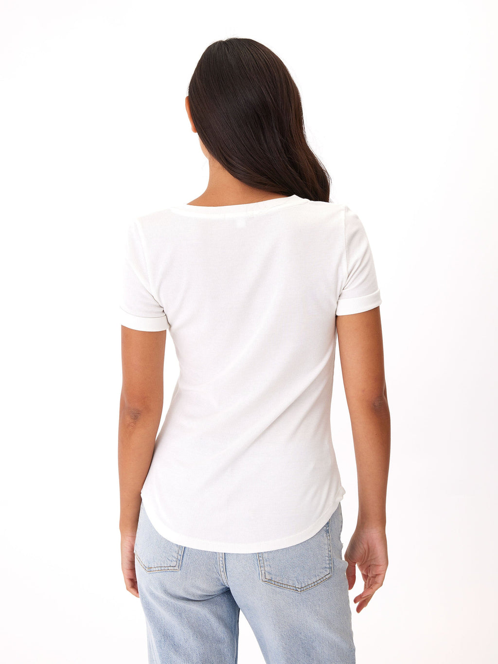 Feather Rib Henley Tee with Button Detail and Cuffed Sleeves