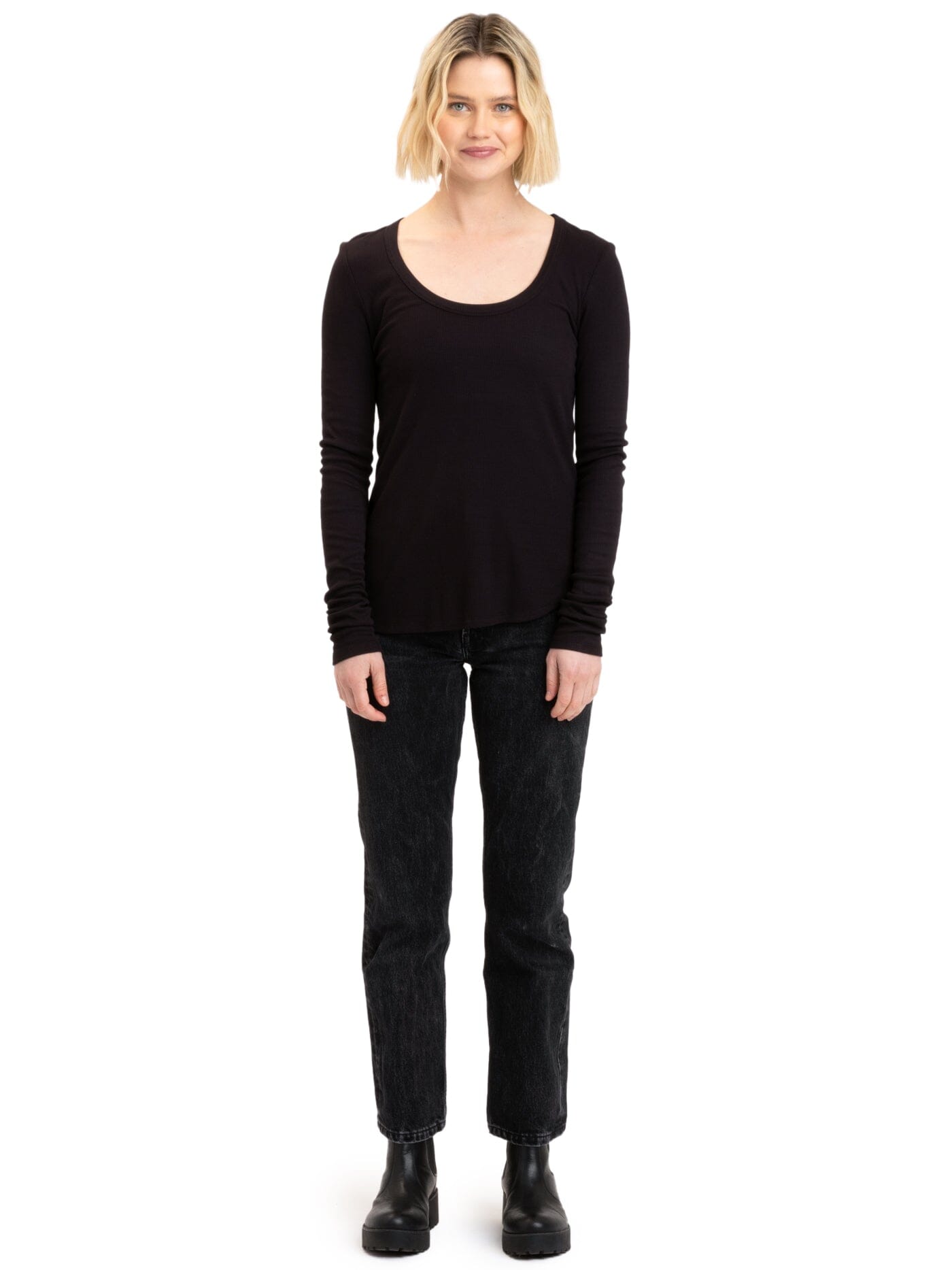 Tessa Feather Rib Long Sleeve Top for Women in Black