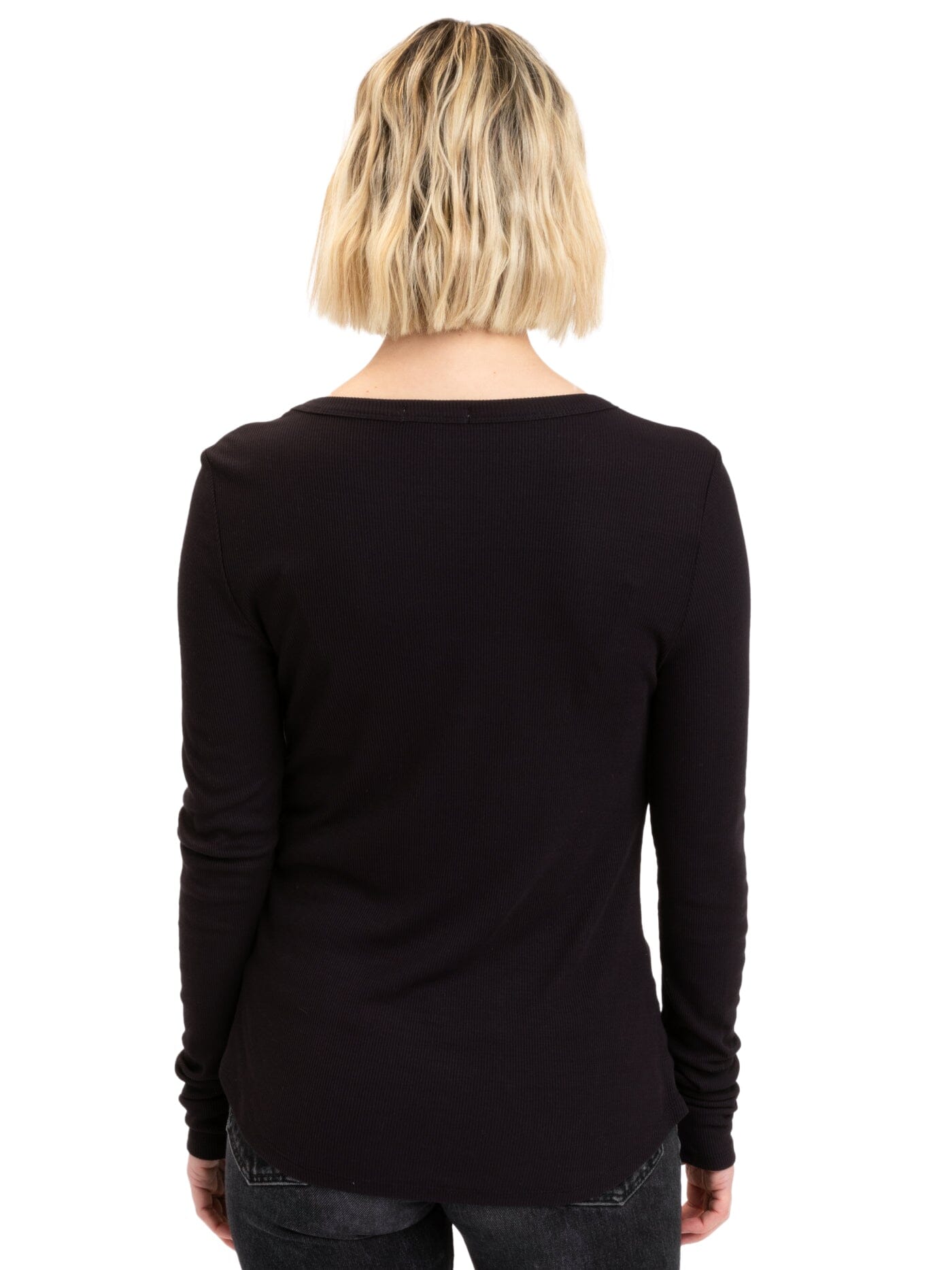 Tessa Feather Rib Long Sleeve Top for Women in Black