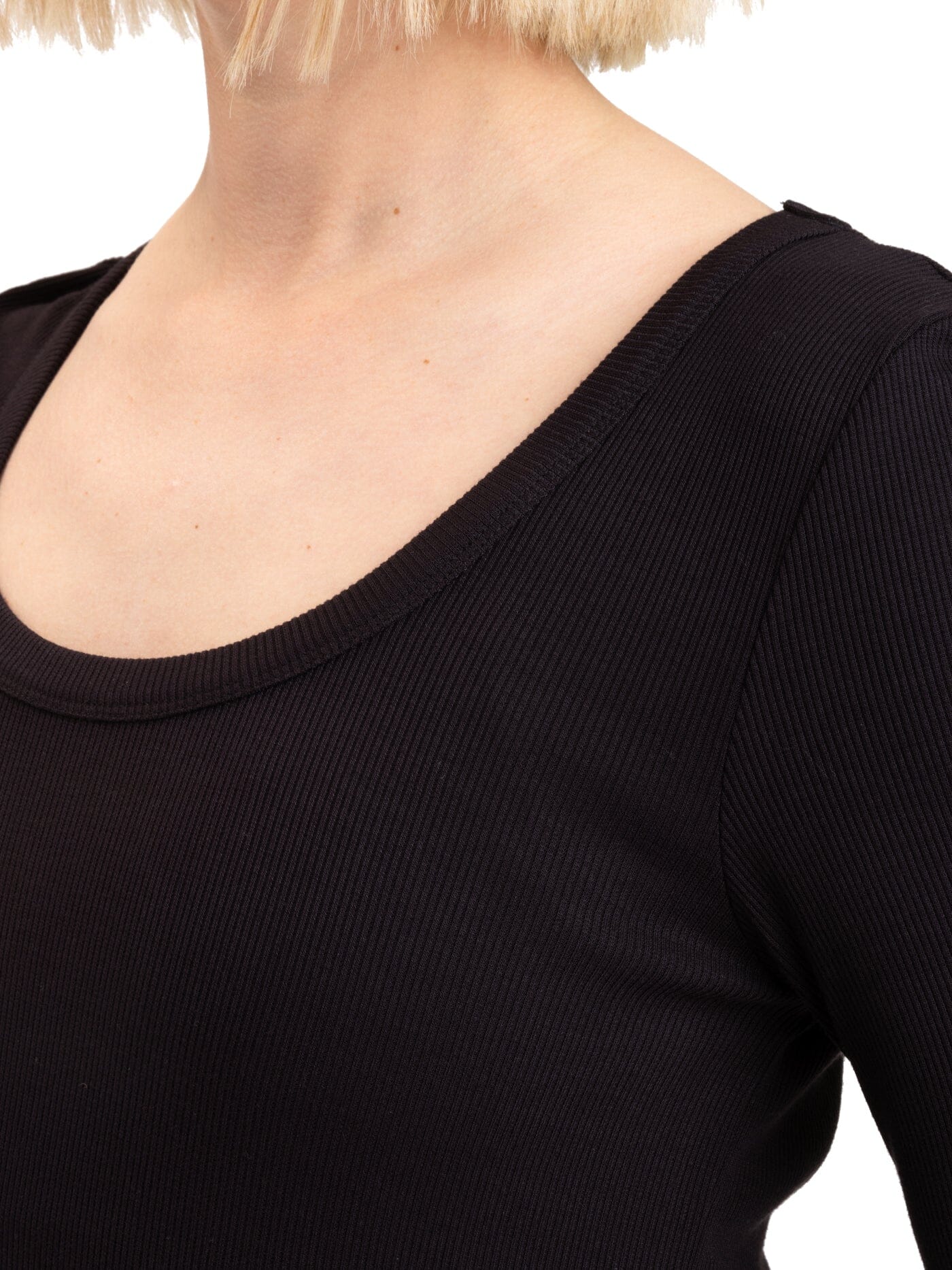 Tessa Feather Rib Long Sleeve Top for Women in Black
