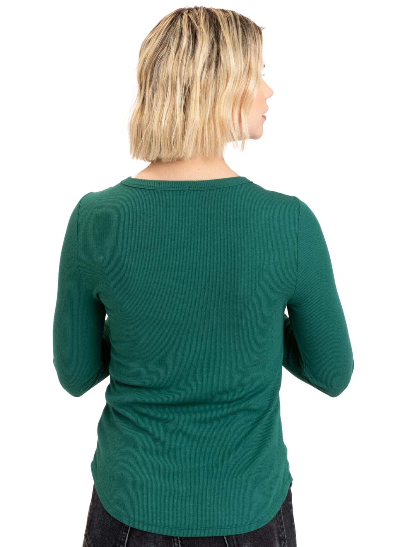 Tessa Feather Rib Long Sleeve Shirt - Slim Fit Scoop Neck Top