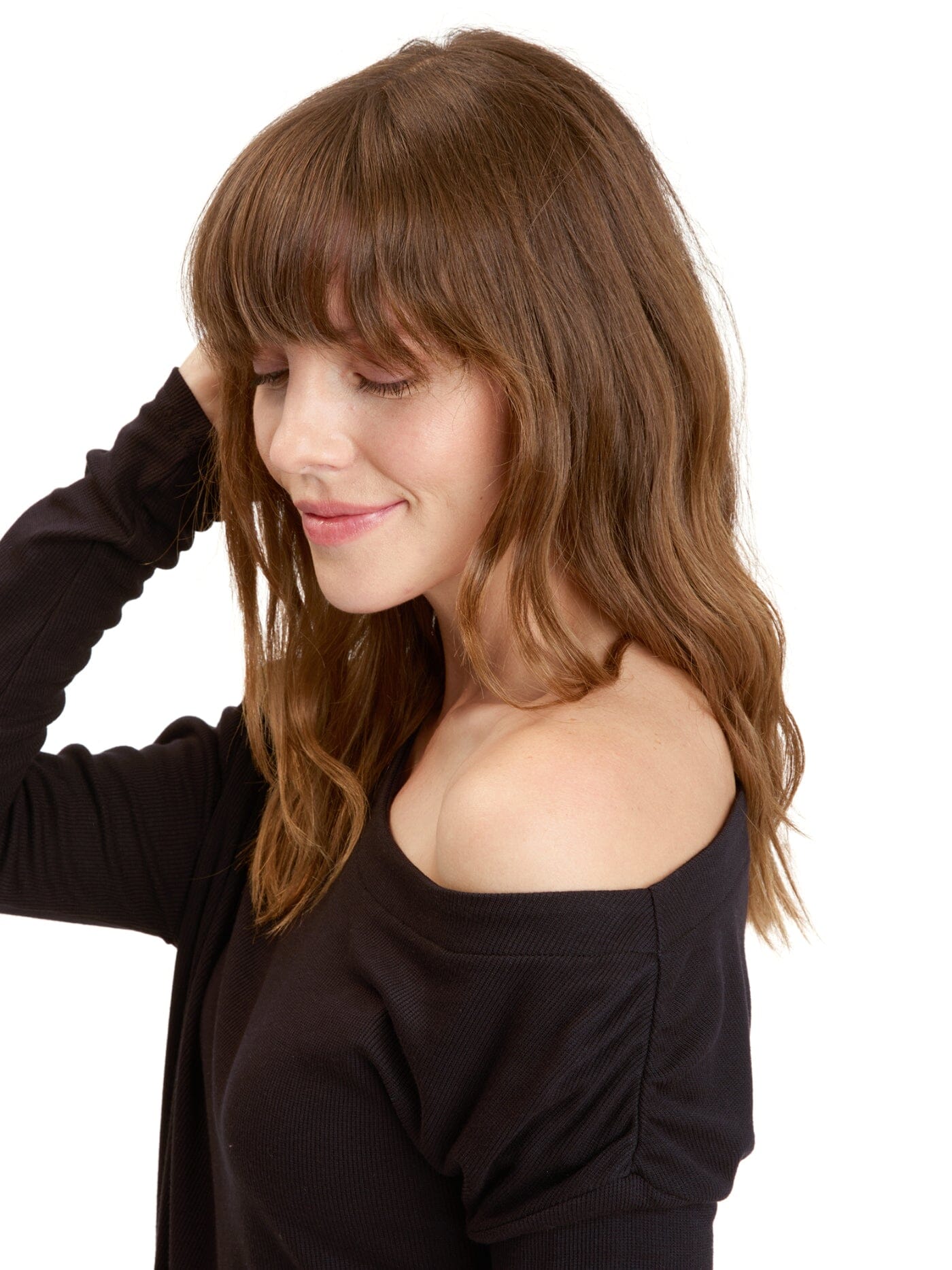 Leoni Feather Rib Long Sleeve Off-Shoulder Top