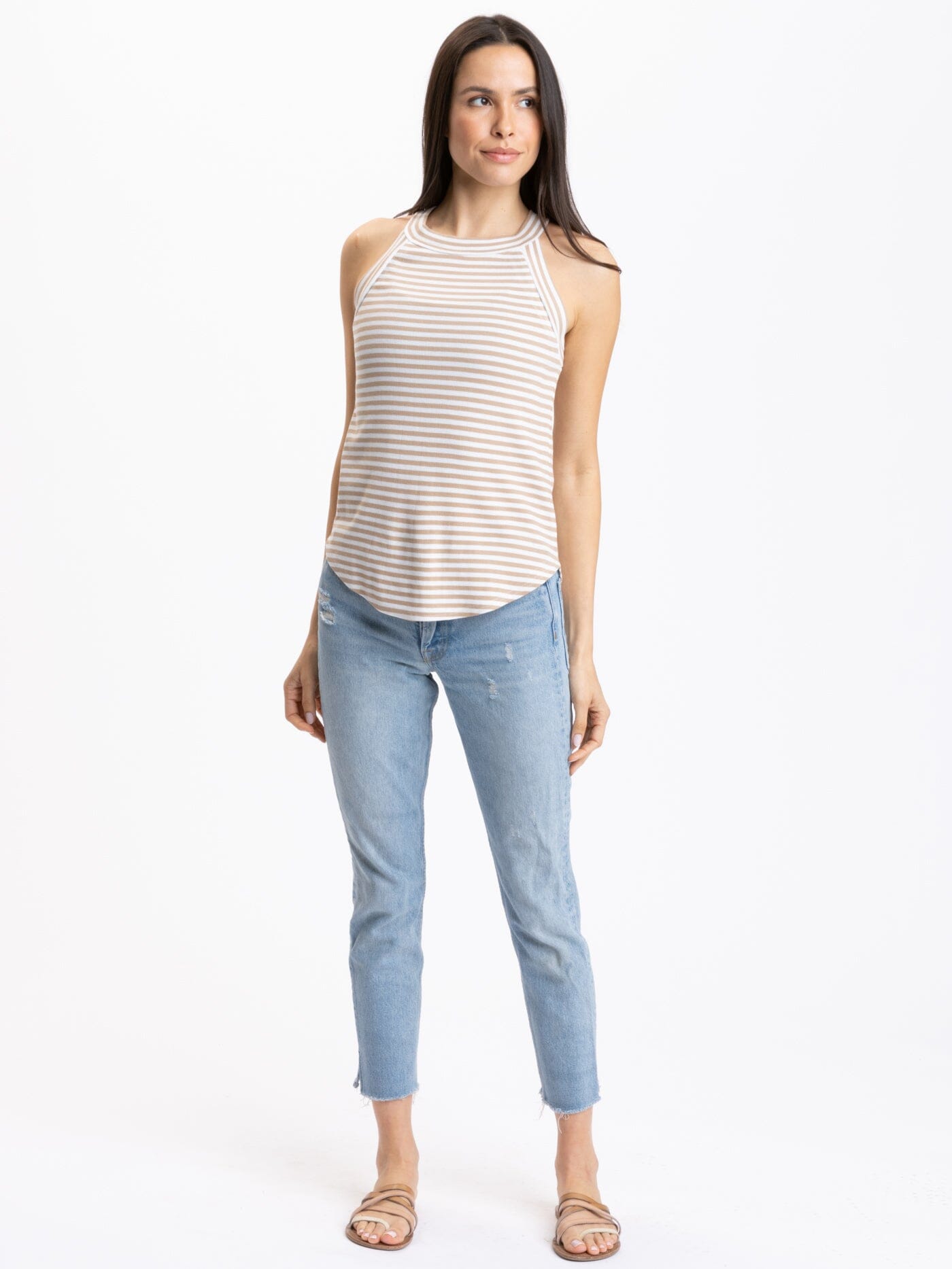 Women's Maresia Feather Rib Tank in Beige and White