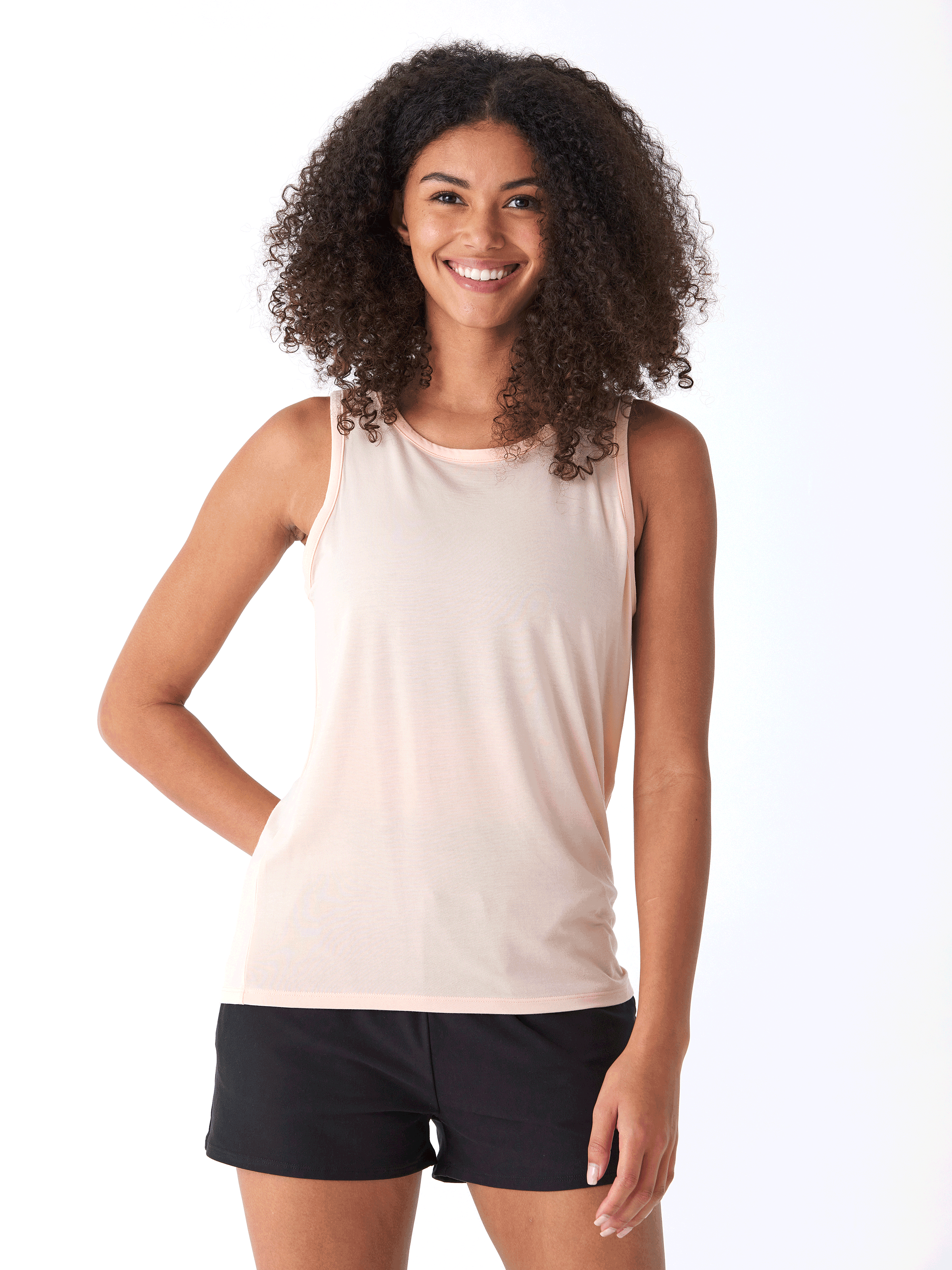 Women's Nia side ruched jersey tank top in pale-pink with adjustable side detailing.