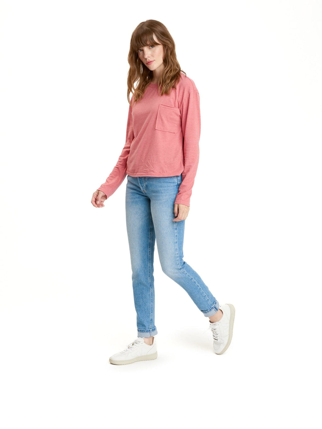 Maggie Triblend Long Sleeve Pocket Tee for Women in Pink
