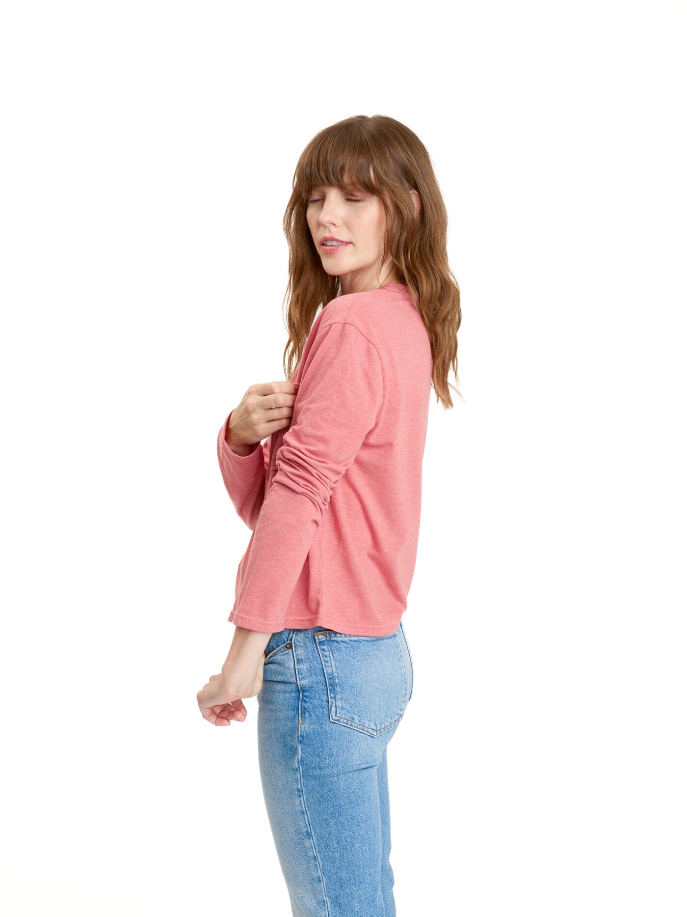 Maggie Triblend Long Sleeve Pocket Tee for Women in Pink