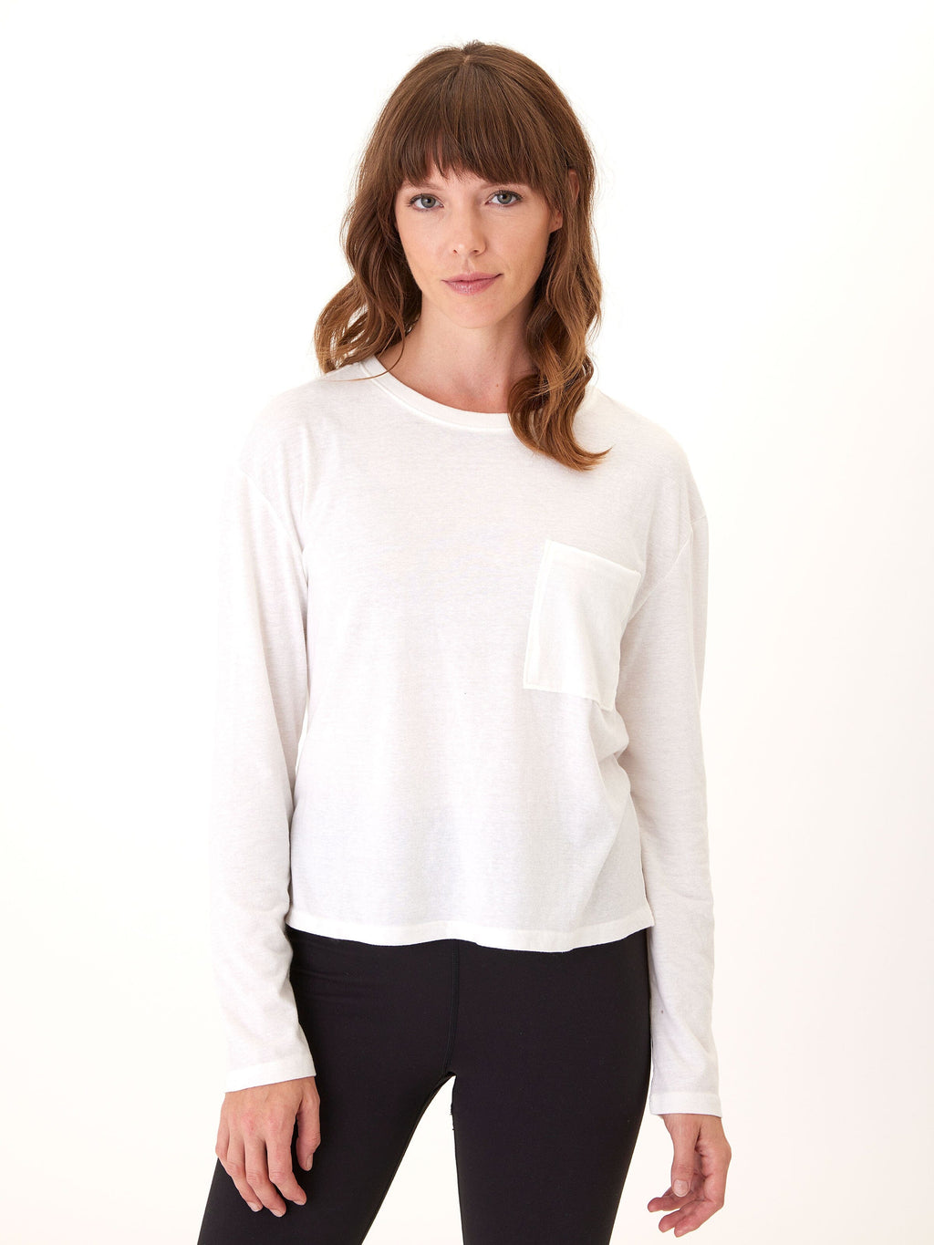 Maggie Triblend Long Sleeve Pocket Tee in White