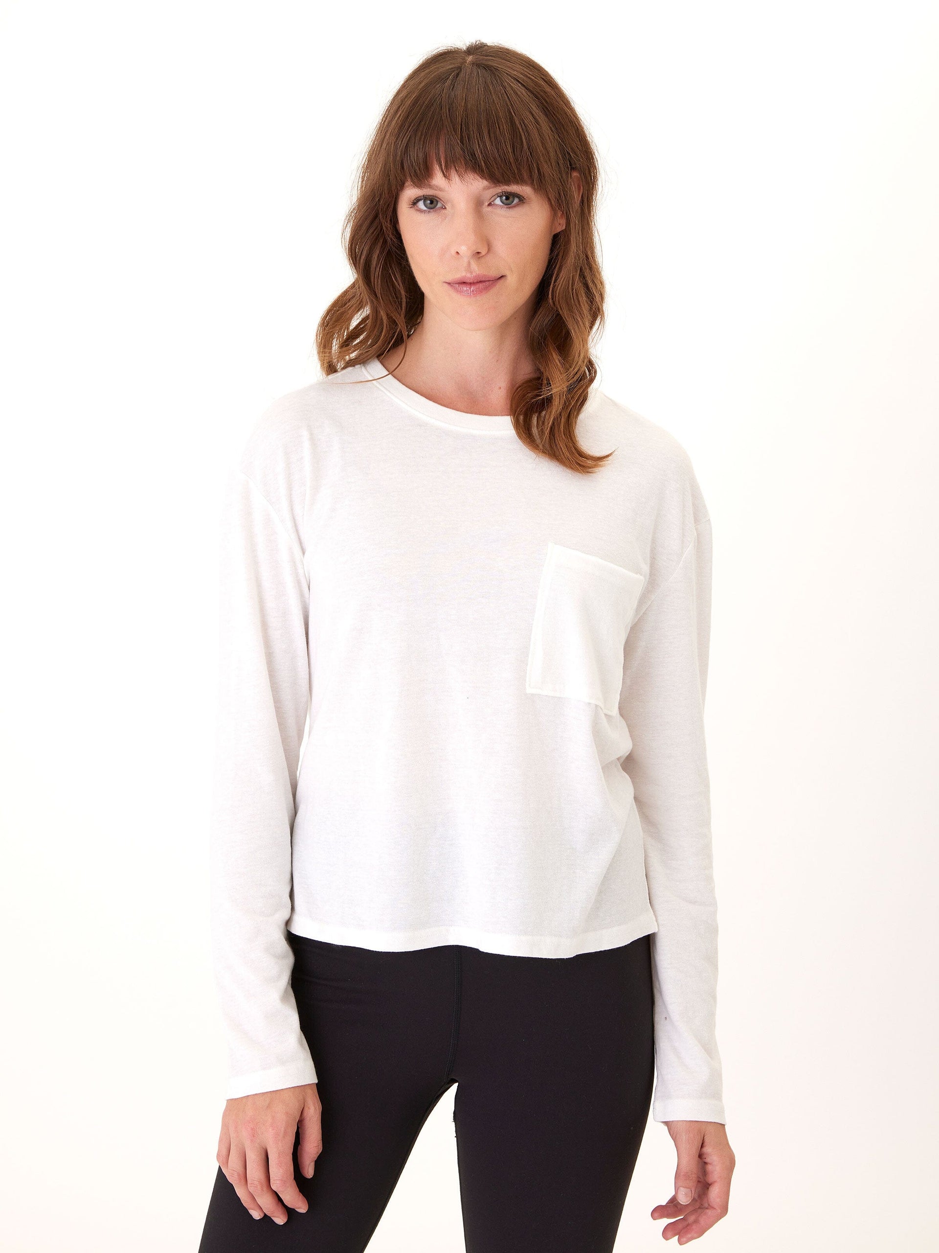 Maggie Triblend Long Sleeve Pocket Tee in White