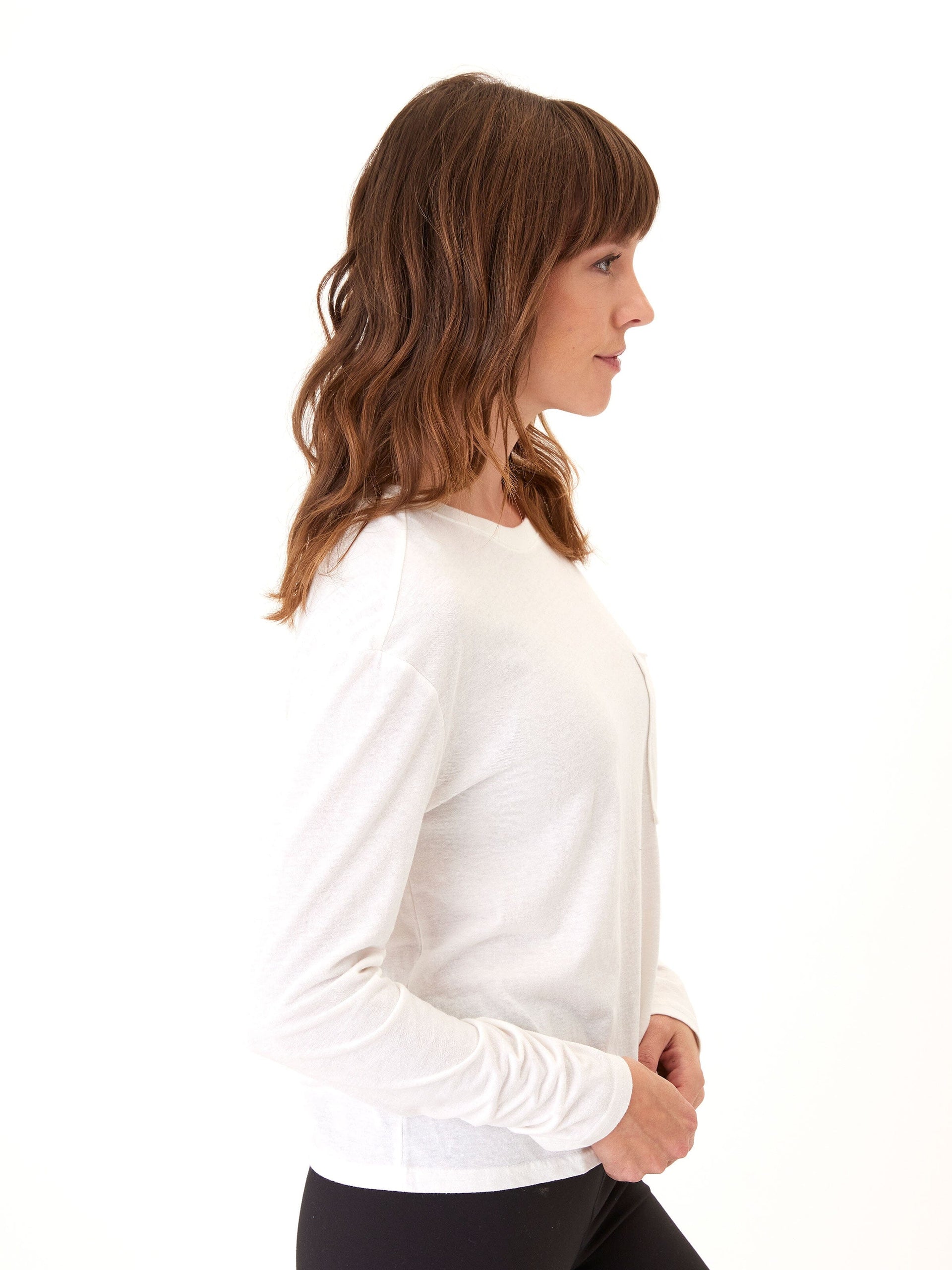 Maggie Triblend Long Sleeve Pocket Tee in White