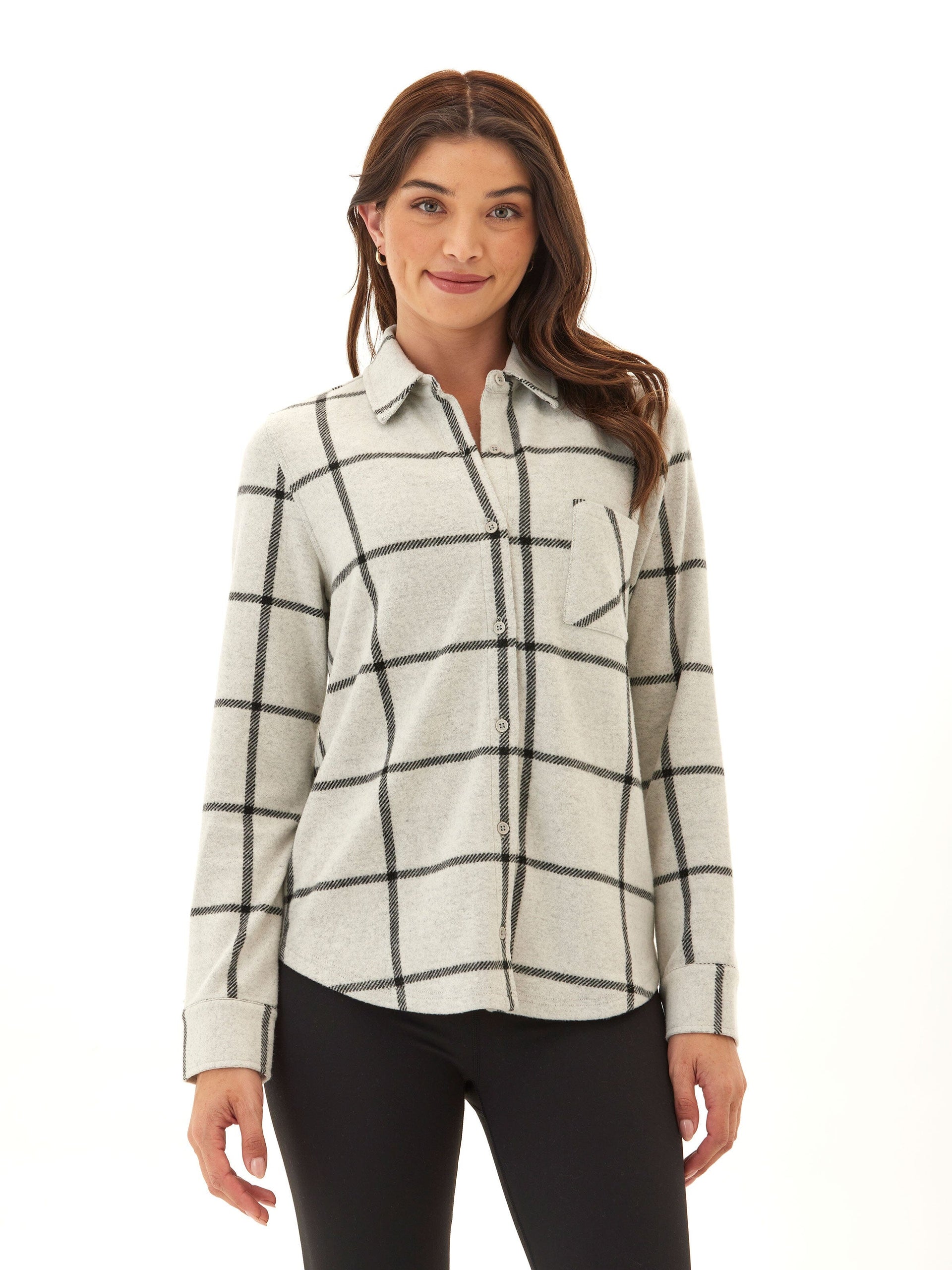 Women's Kandyce Plaid Knit Fleece Button-Up Shirt