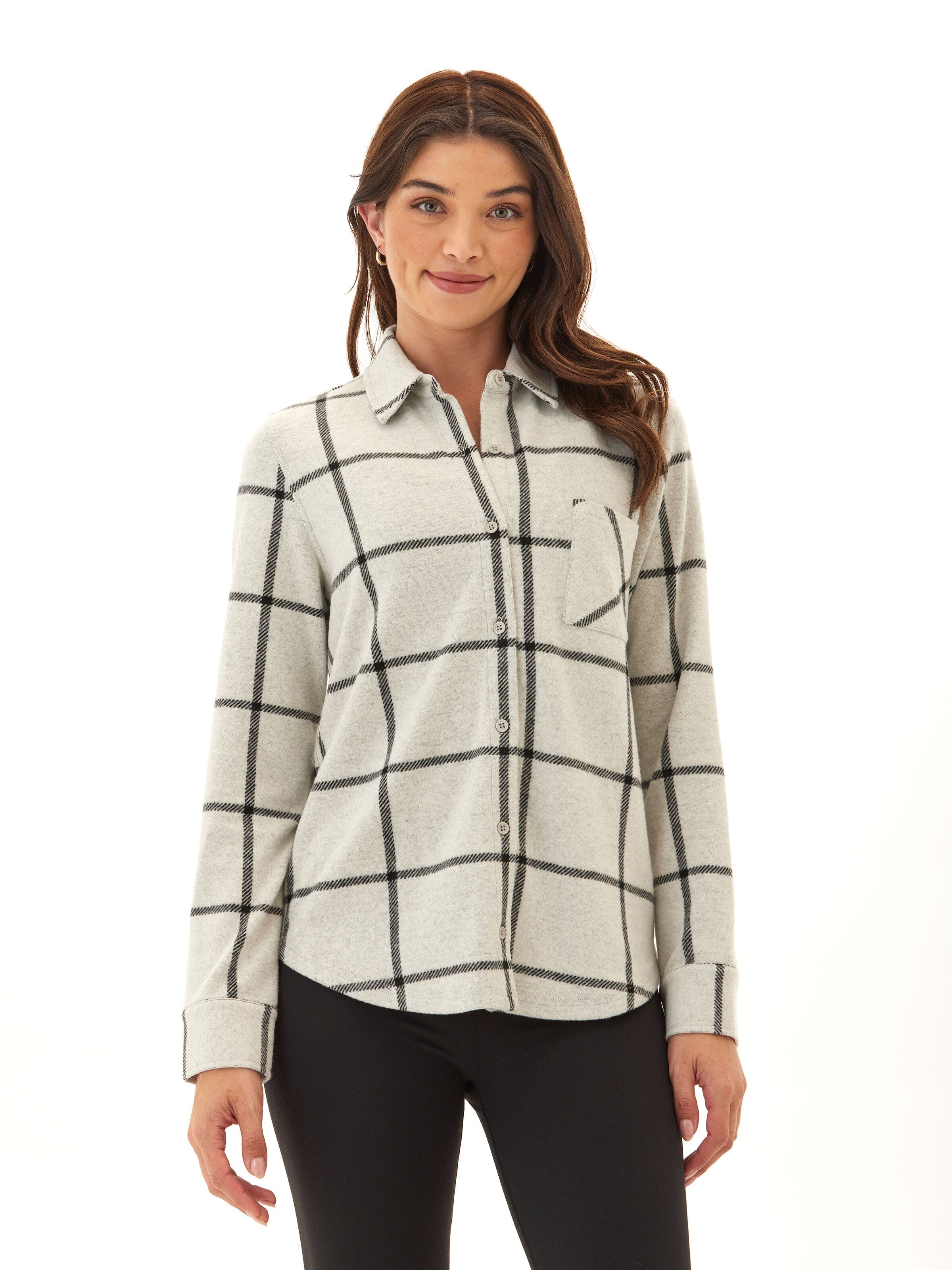 Women's Kandyce Plaid Knit Fleece Button-Up Shirt