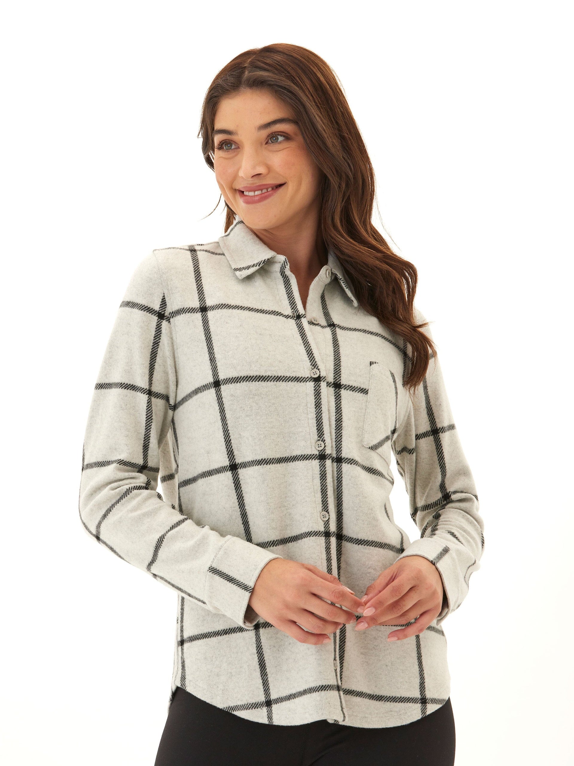 Women's Kandyce Plaid Knit Fleece Button-Up Shirt