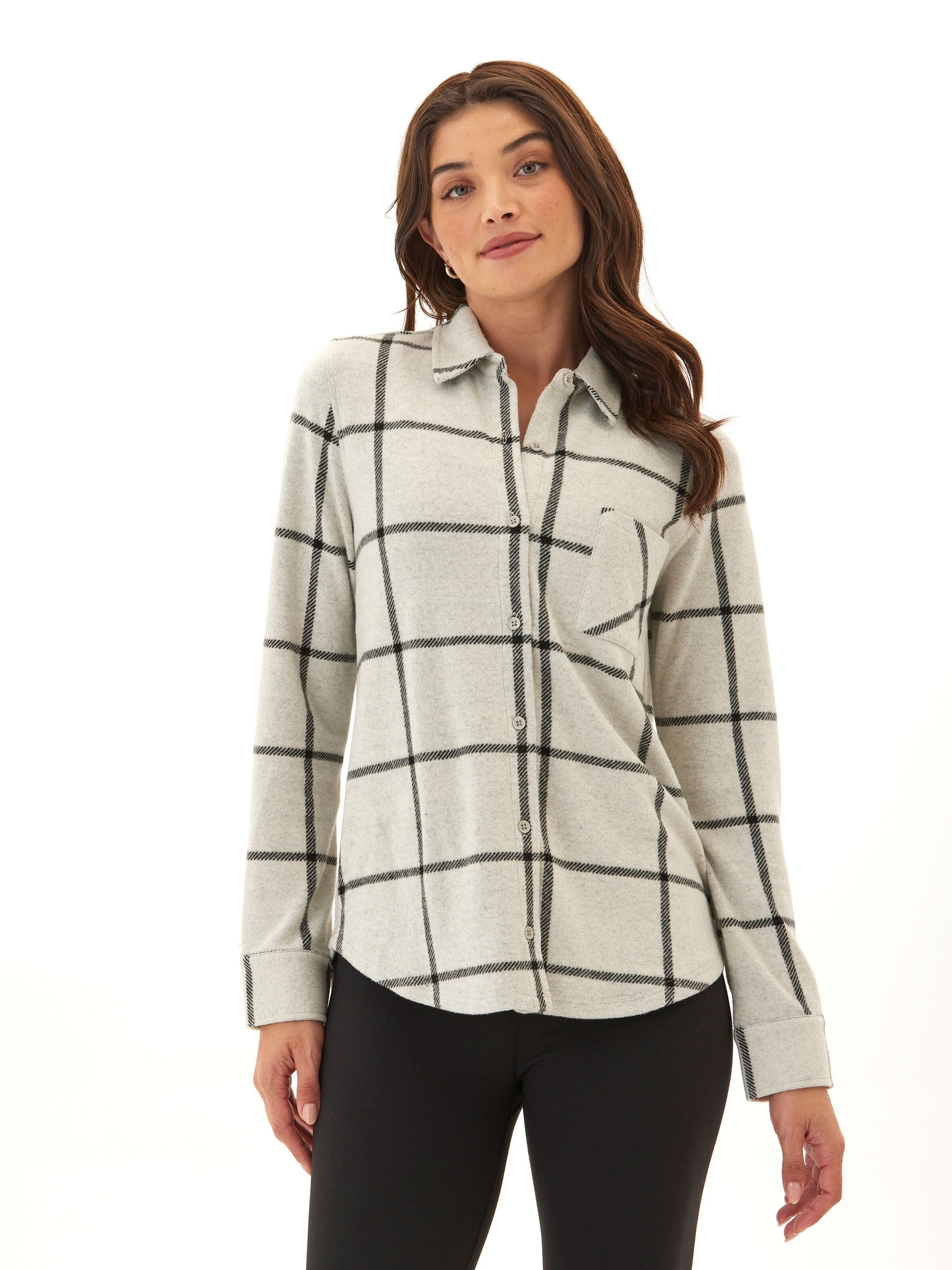 Women's Kandyce Plaid Knit Fleece Button-Up Shirt
