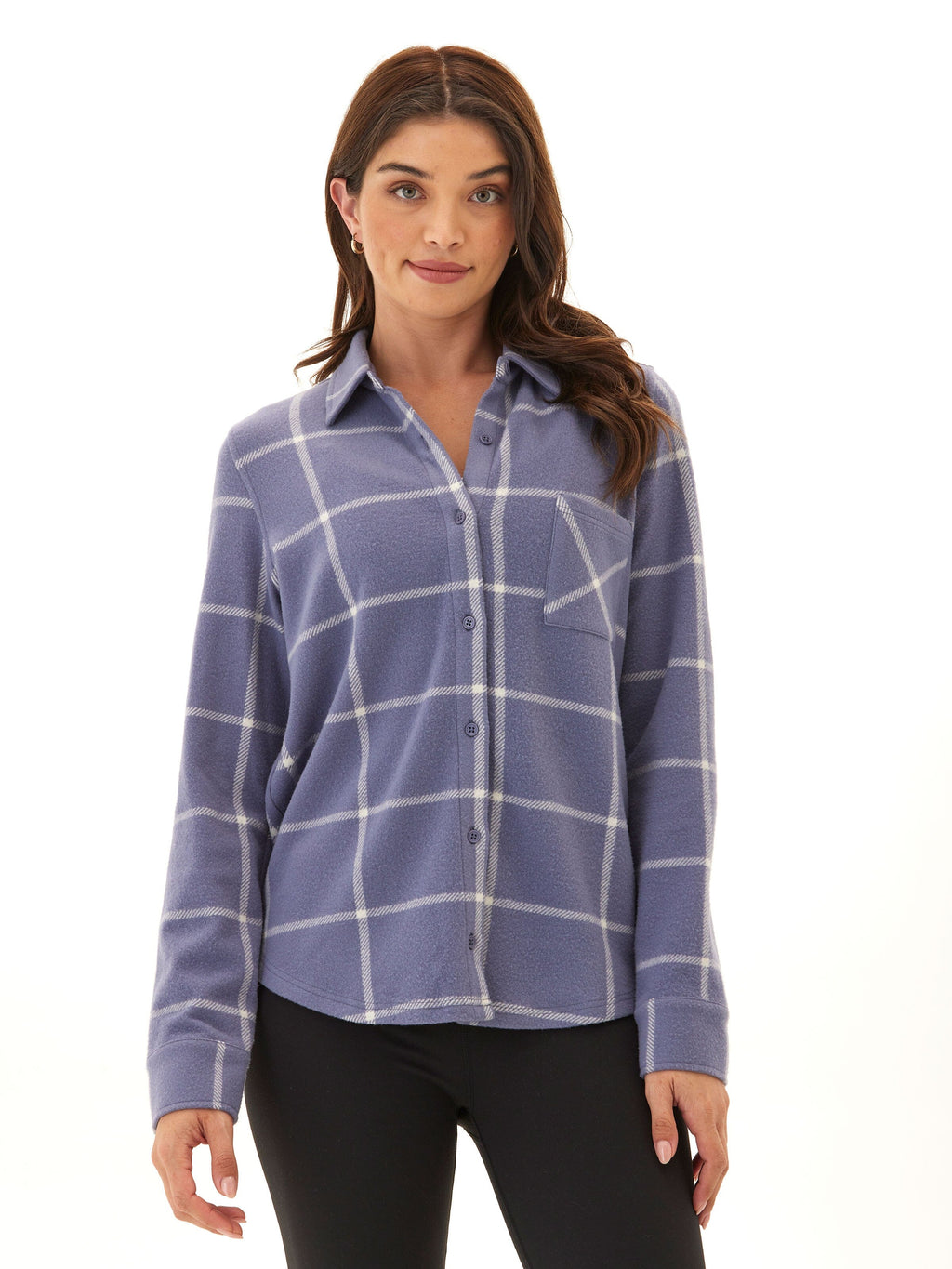 Kandyce Prairie Plaid Knit Fleece Button-Up Shirt