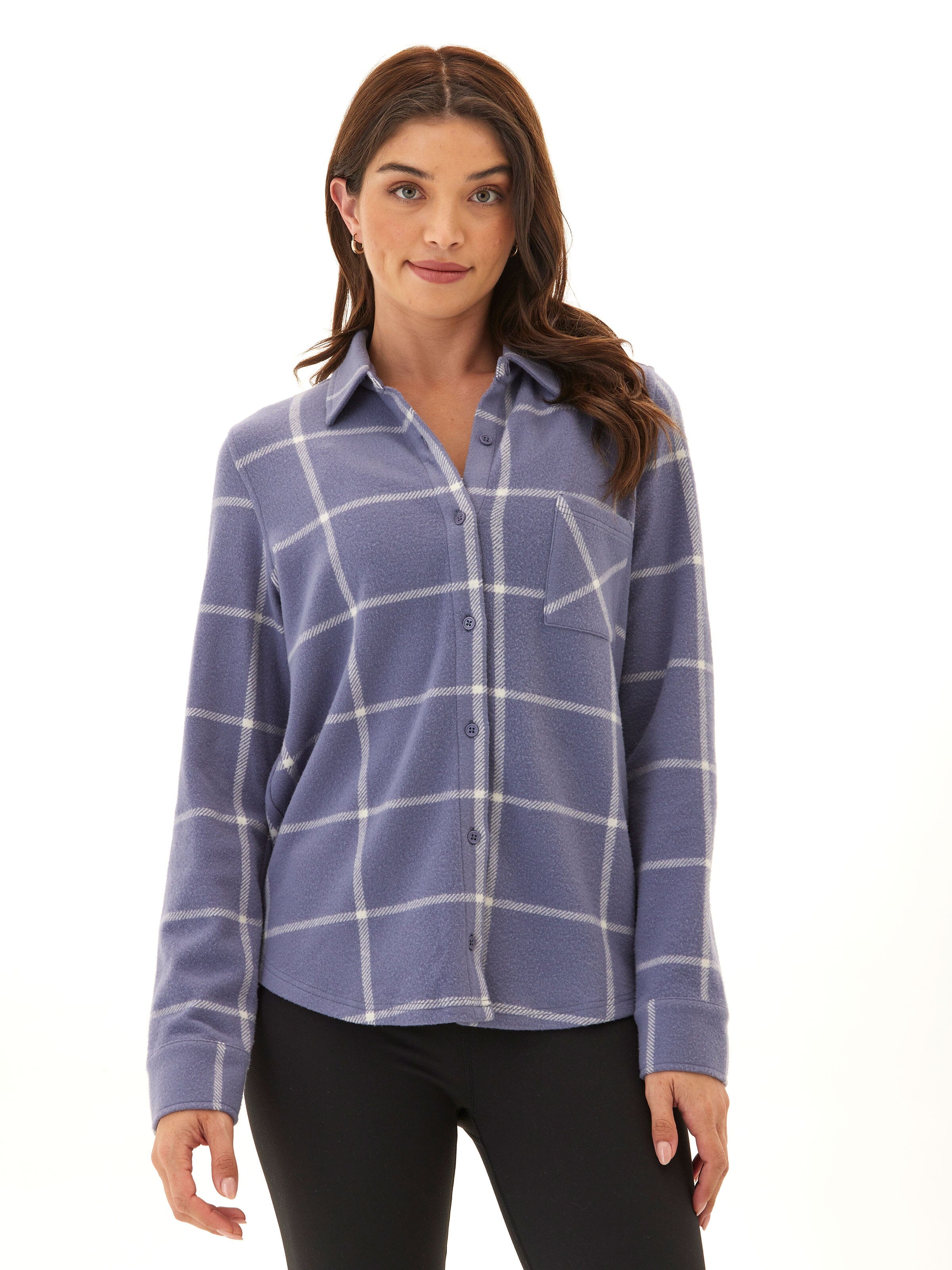 Kandyce Prairie Plaid Knit Fleece Button-Up Shirt