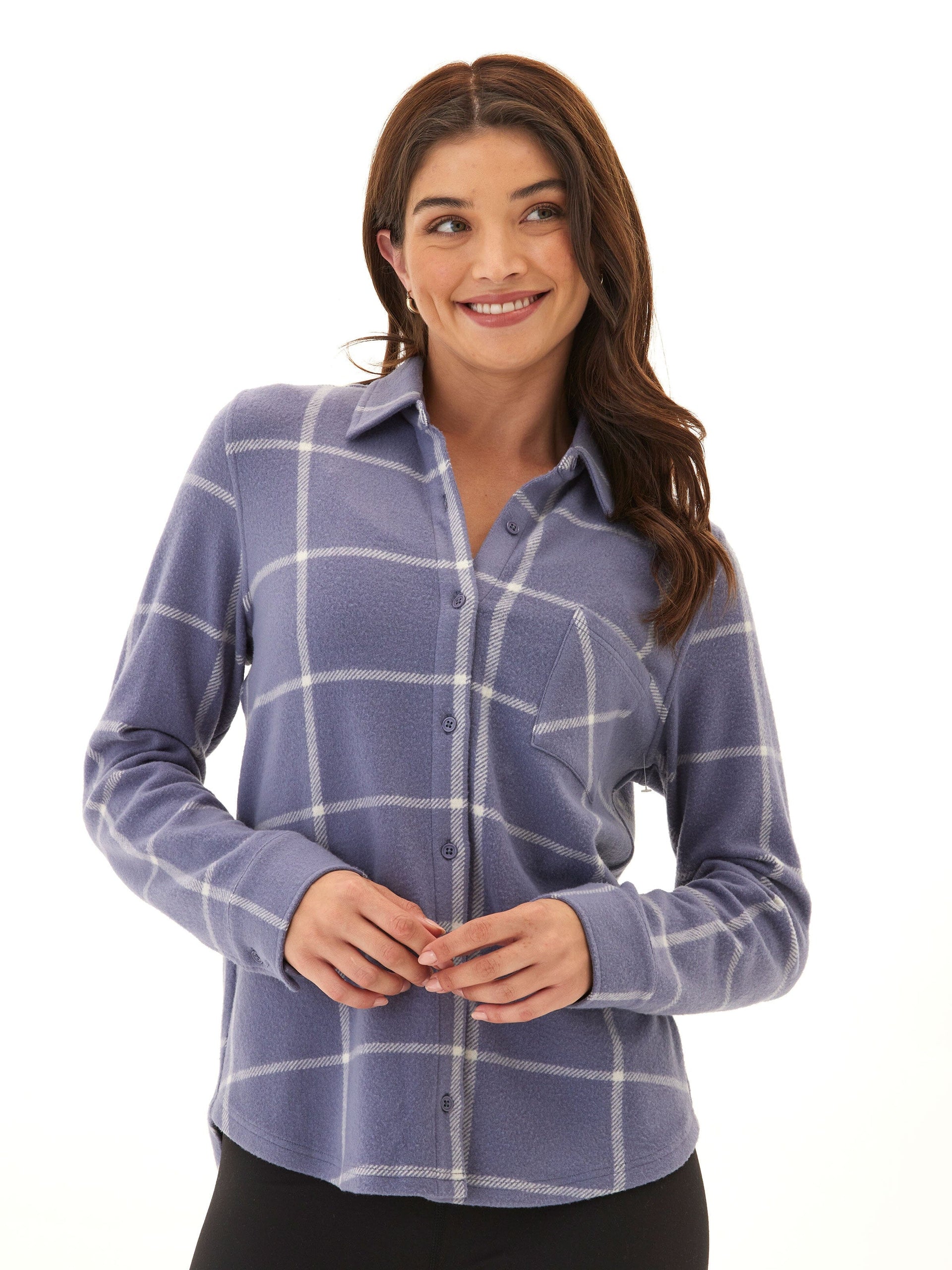 Kandyce Prairie Plaid Knit Fleece Button-Up Shirt