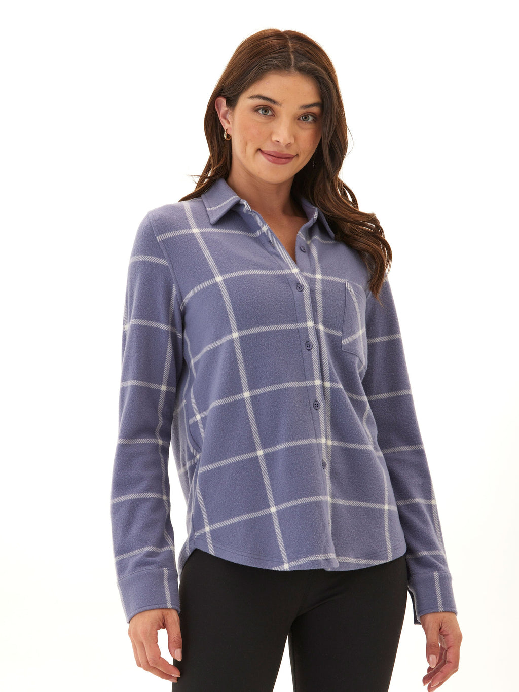 Kandyce Prairie Plaid Knit Fleece Button-Up Shirt