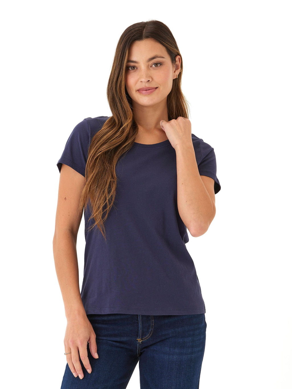 Model wearing the Odette Organic Cotton Crew Tee in a classic fit