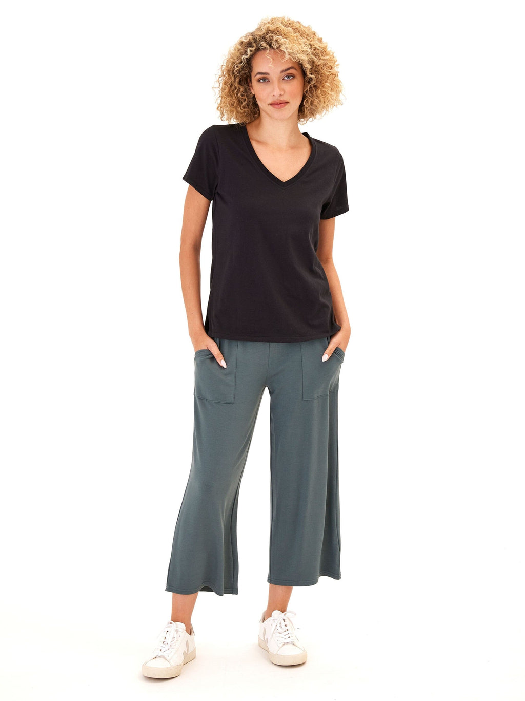 Pattie Women's Organic Cotton V-Neck Tee in Black