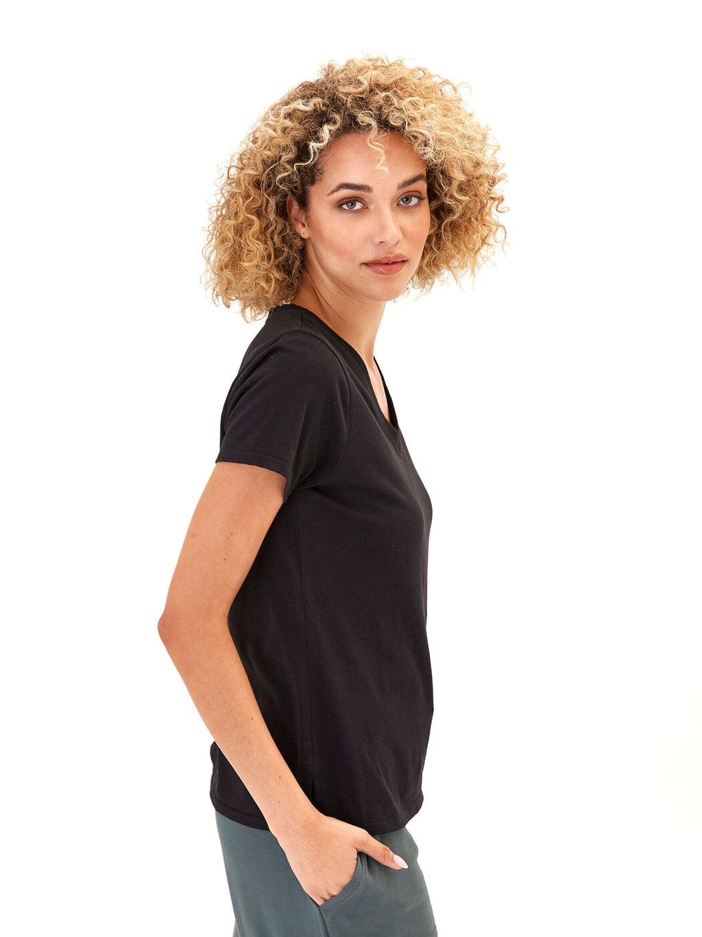 Pattie Women's Organic Cotton V-Neck Tee in Black