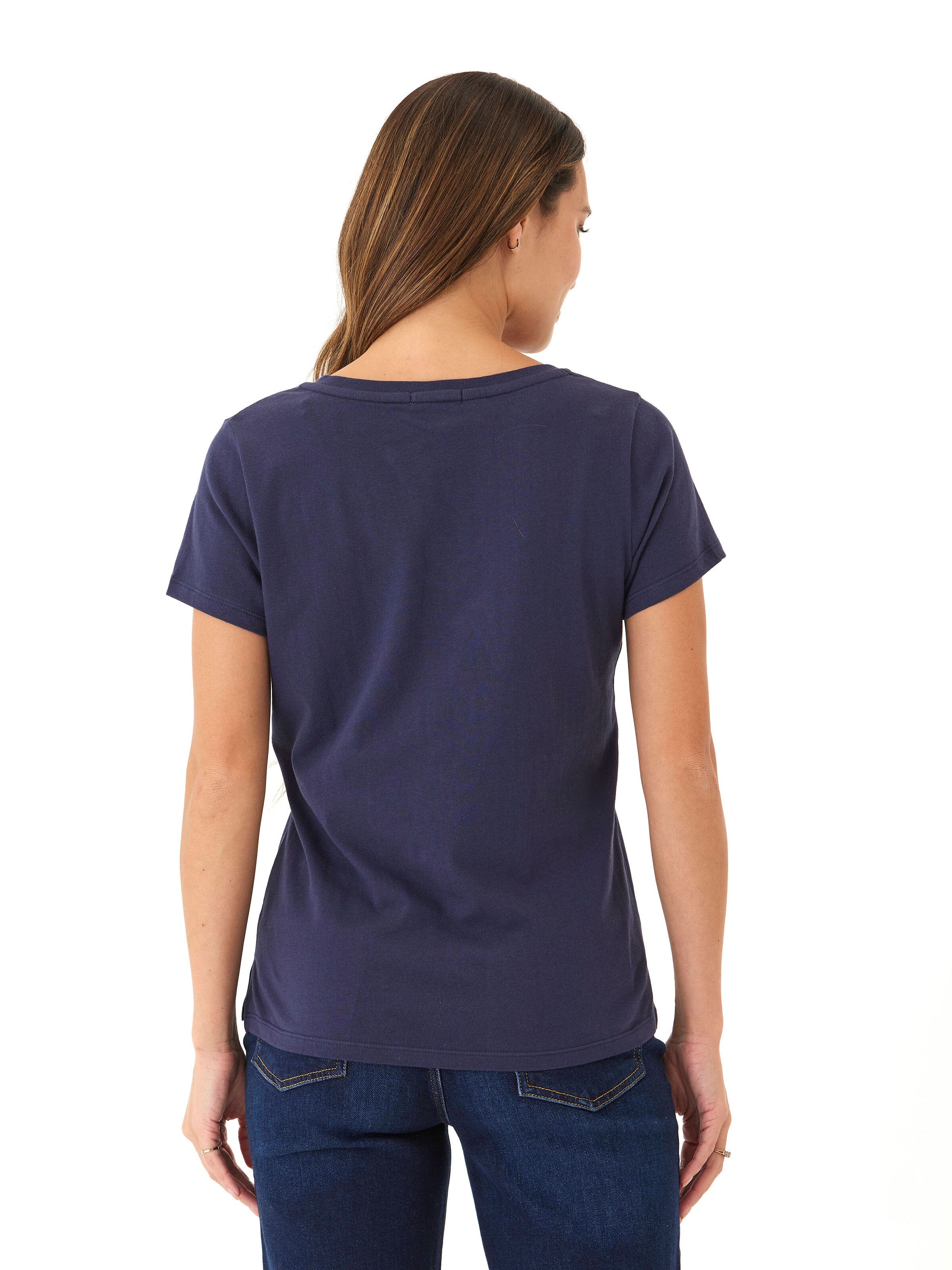 Pattie Organic Cotton V-Neck Tee in Navy Blue Classic Fit