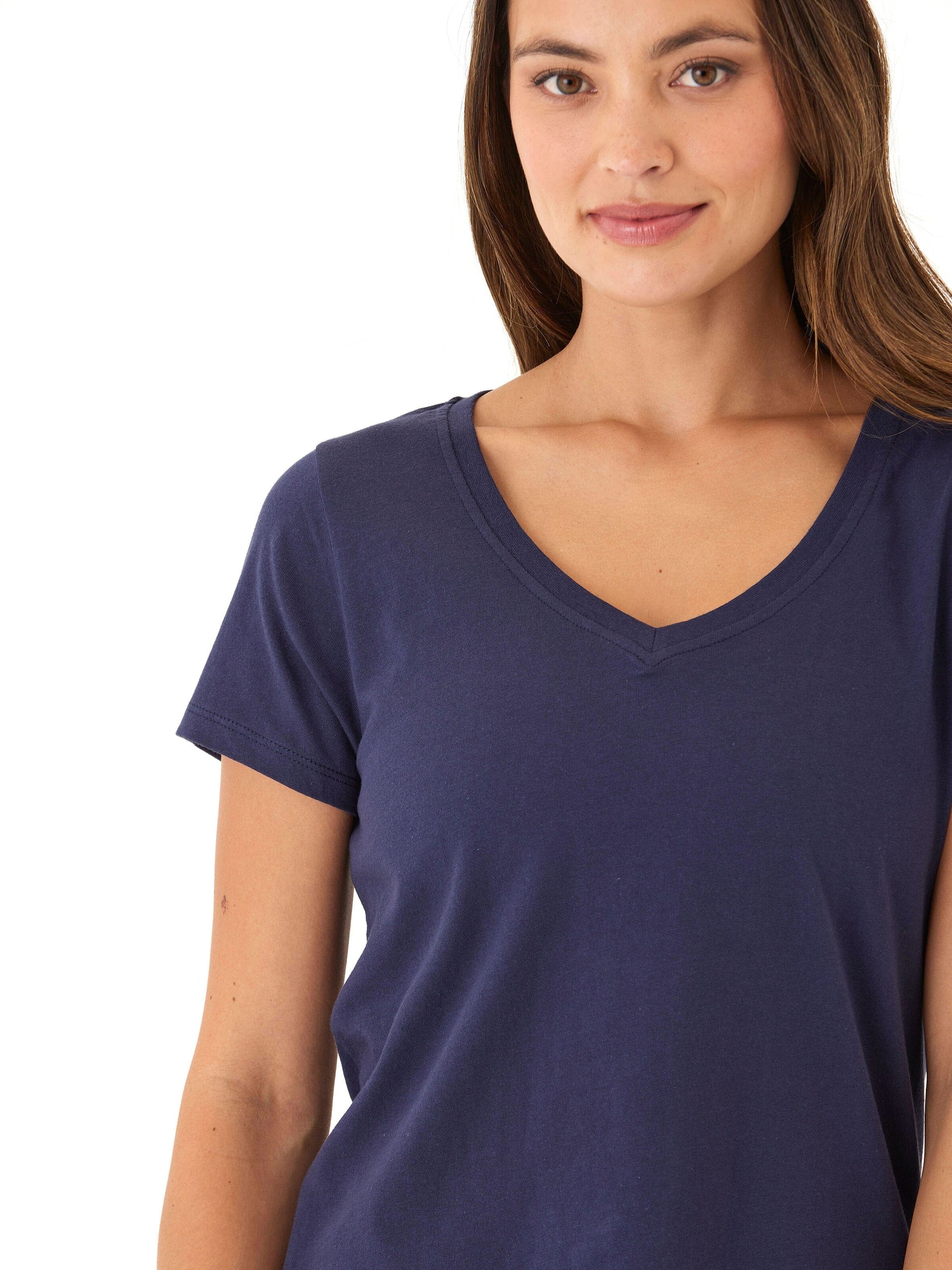 Pattie Organic Cotton V-Neck Tee in Navy Blue Classic Fit