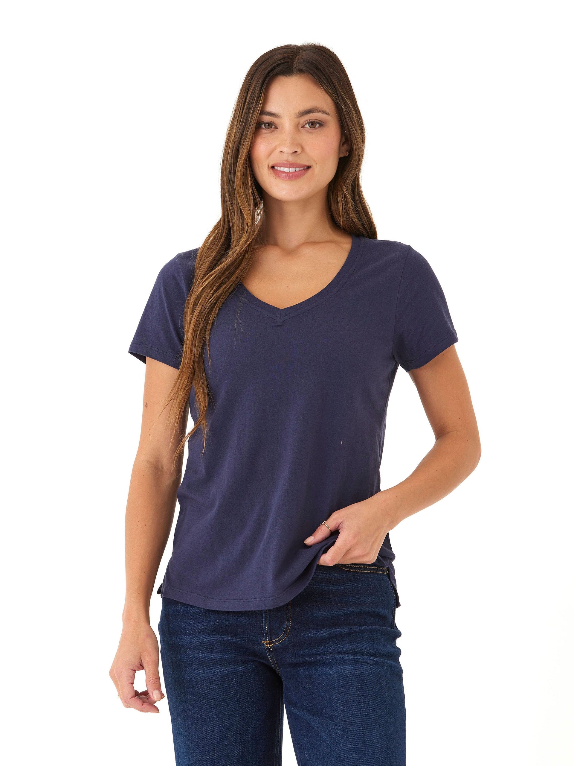 Pattie Organic Cotton V-Neck Tee in Navy Blue Classic Fit