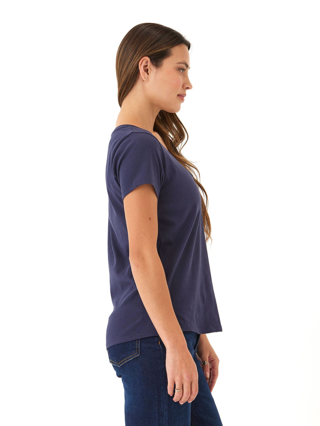 Pattie Organic Cotton V-Neck Tee in Navy Blue Classic Fit