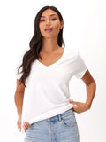 Front view of a crisp white organic cotton V-neck jersey tee