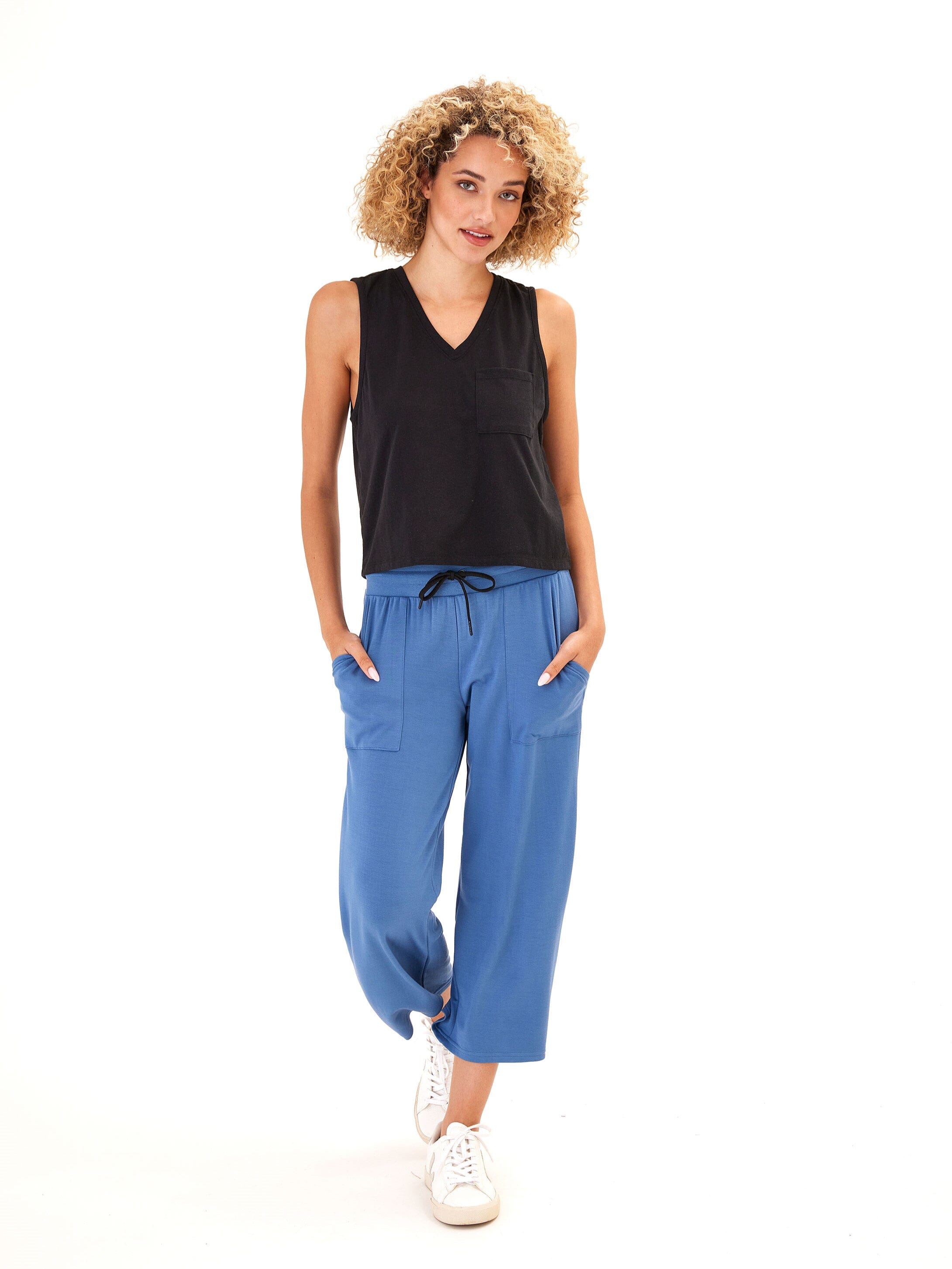 Hera Triblend Jersey V-Neck Tank: Relaxed Fit Minimalist Black Top
