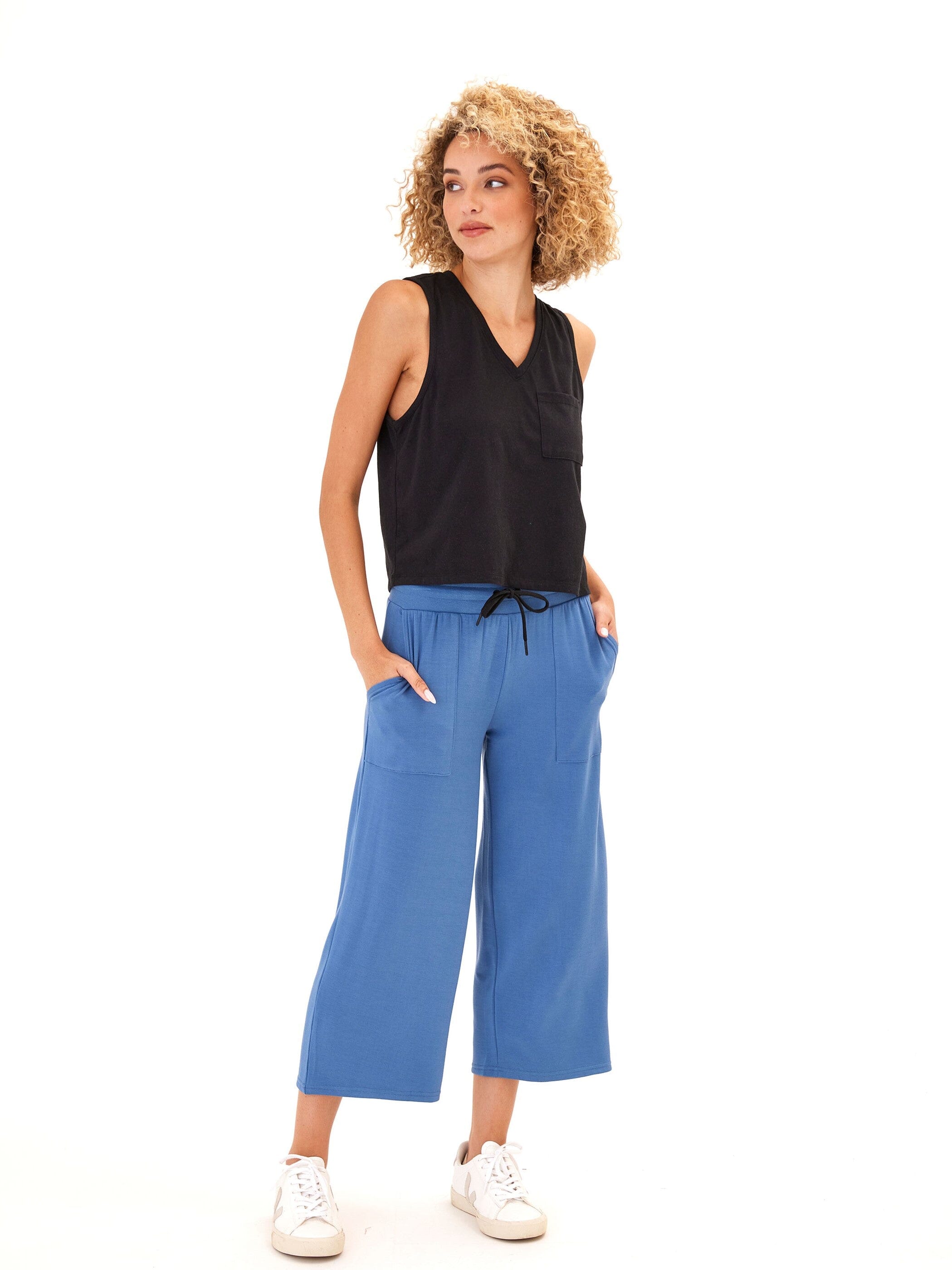 Hera Triblend Jersey V-Neck Tank: Relaxed Fit Minimalist Black Top