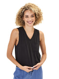 A minimalist black Hera Triblend Jersey V-Neck Tank with a relaxed fit and sleeveless silhouette.