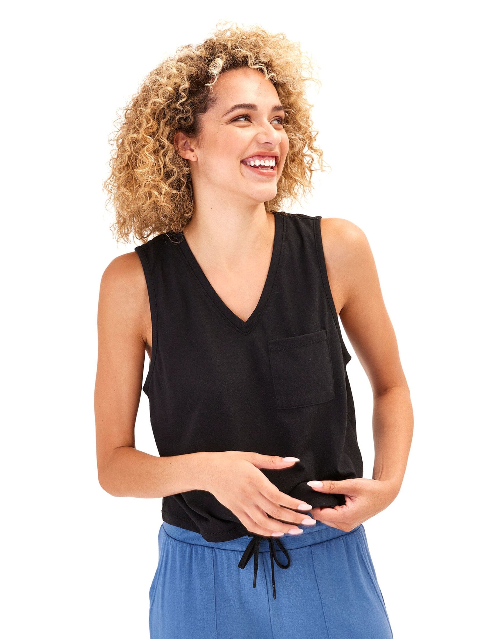 Hera Triblend Jersey V-Neck Tank: Relaxed Fit Minimalist Black Top