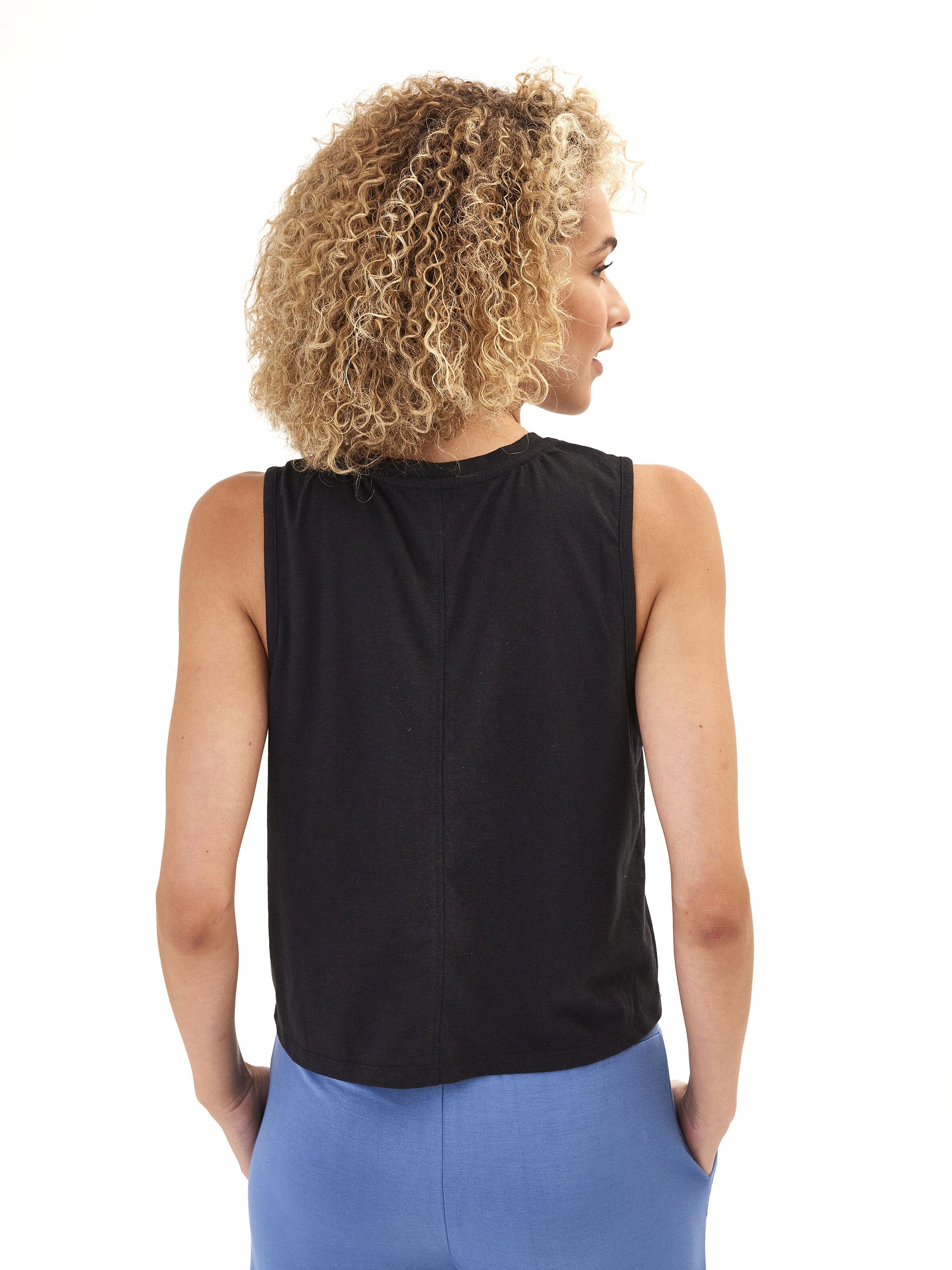 Hera Triblend Jersey V-Neck Tank: Relaxed Fit Minimalist Black Top