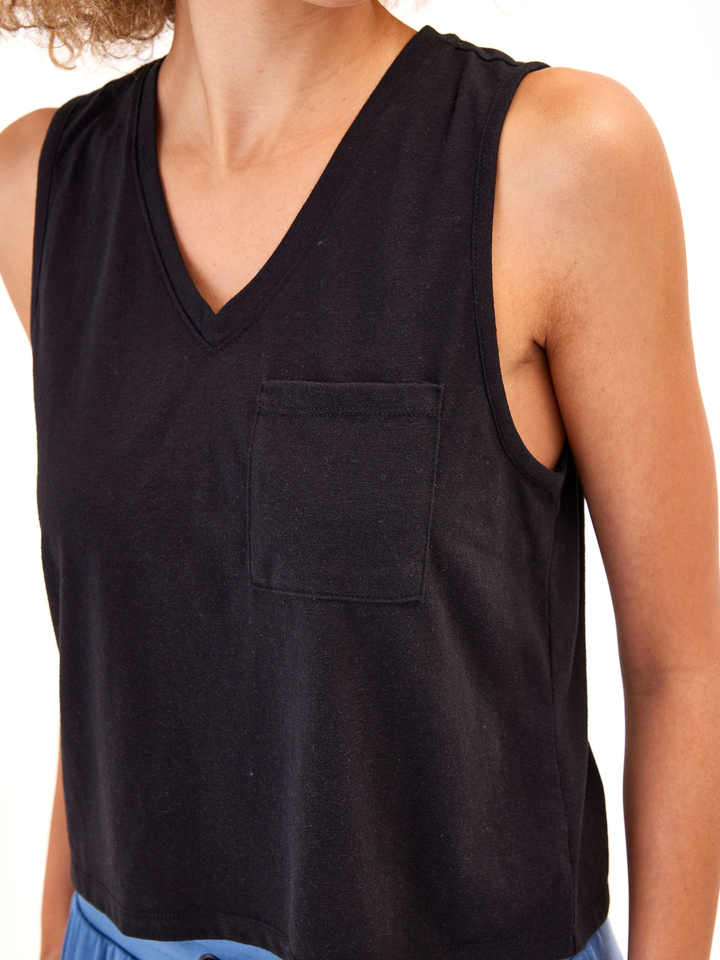 Hera Triblend Jersey V-Neck Tank: Relaxed Fit Minimalist Black Top