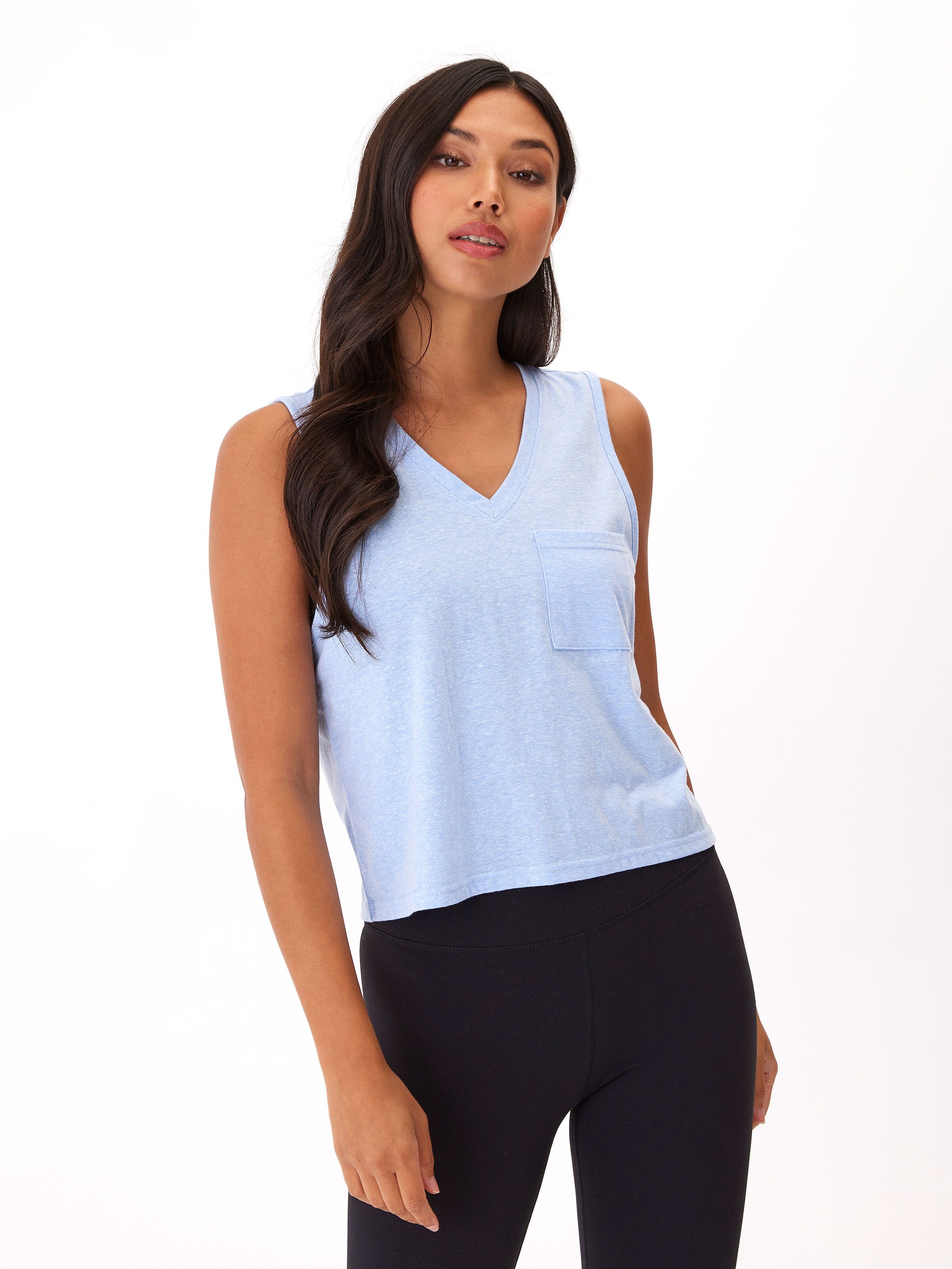 Hera Triblend Jersey V-Neck Tank Top in Light Blue
