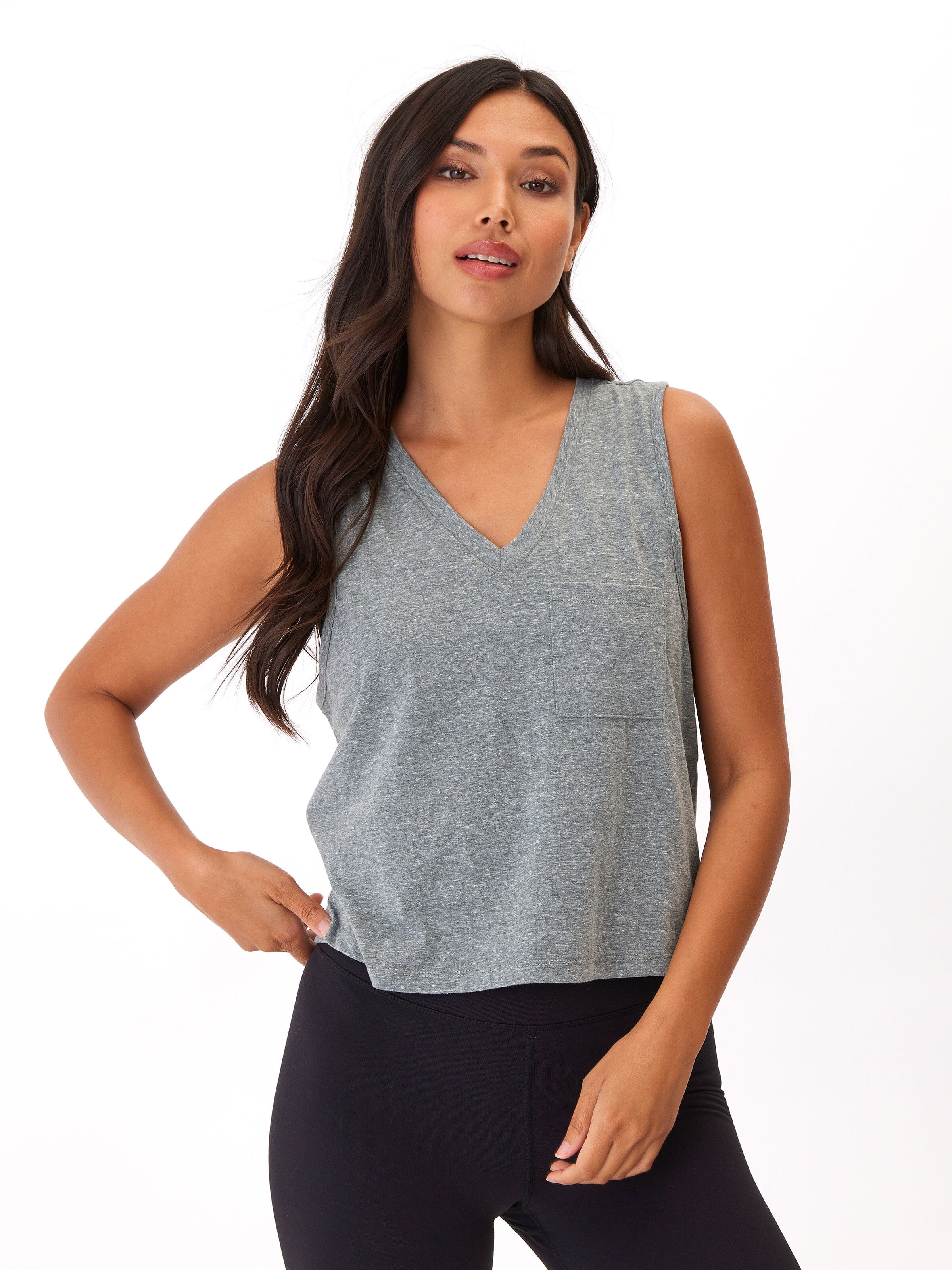 Hera Triblend Jersey V-Neck Tank Top in Grey