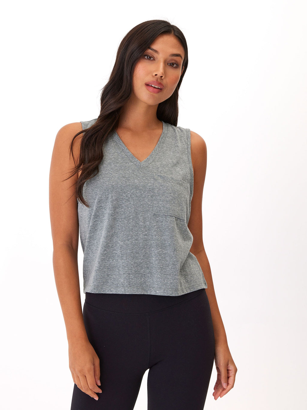 Hera Triblend Jersey V-Neck Tank Top in Grey