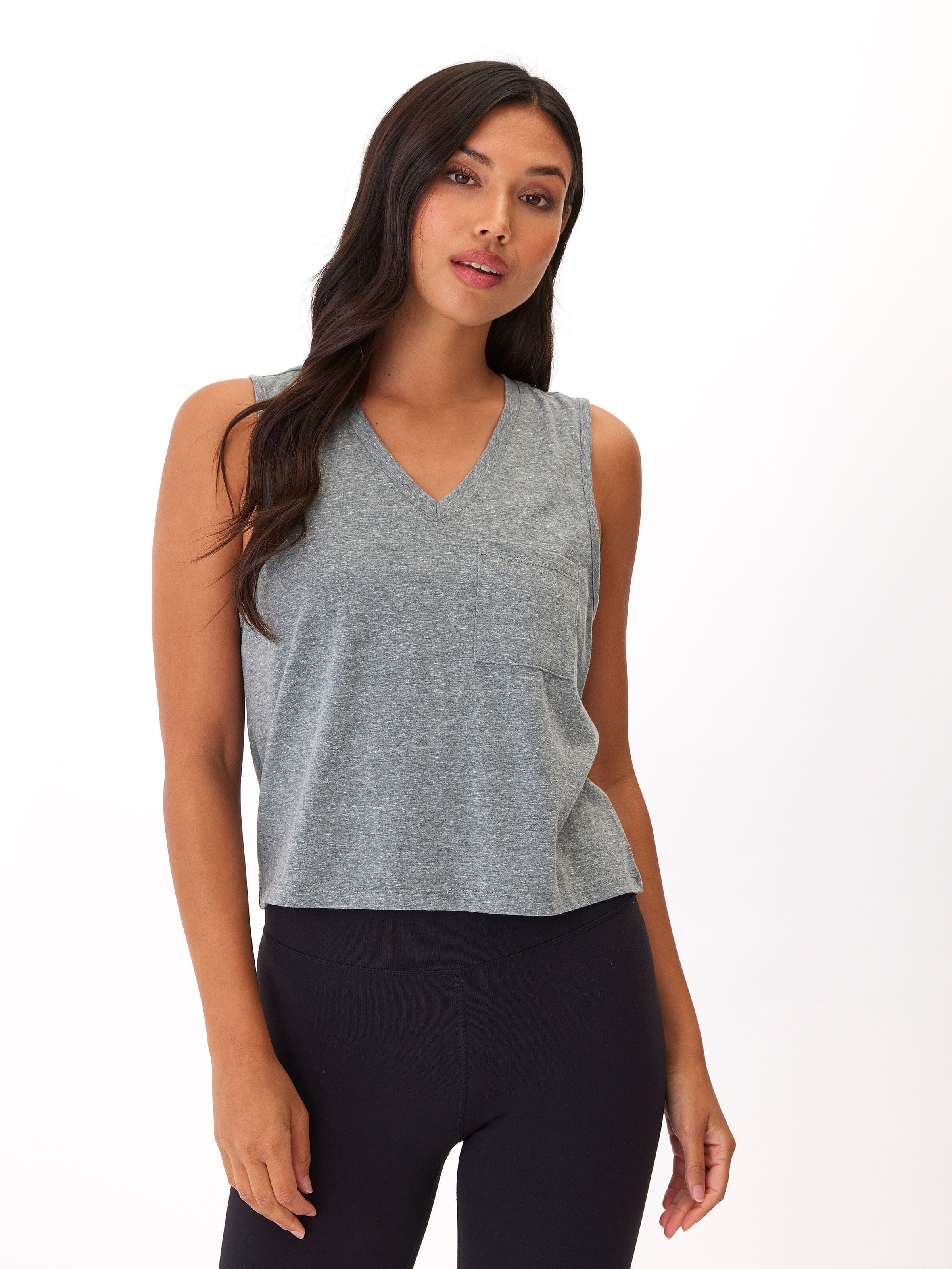 Hera Triblend Jersey V-Neck Tank Top in Grey