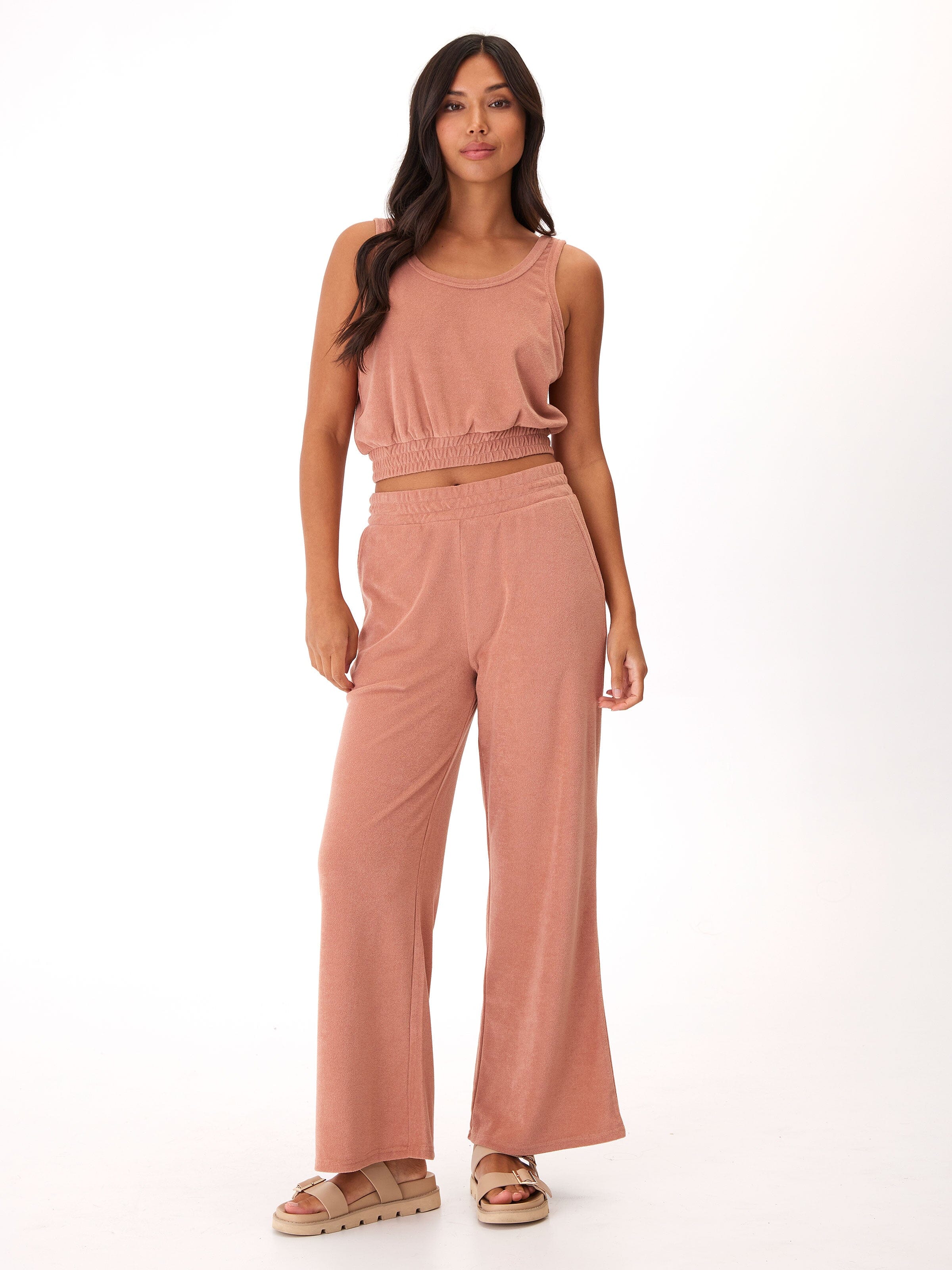 Sharie Towel Terry Wide Leg Pant - High-Rise Relaxed Loungewear