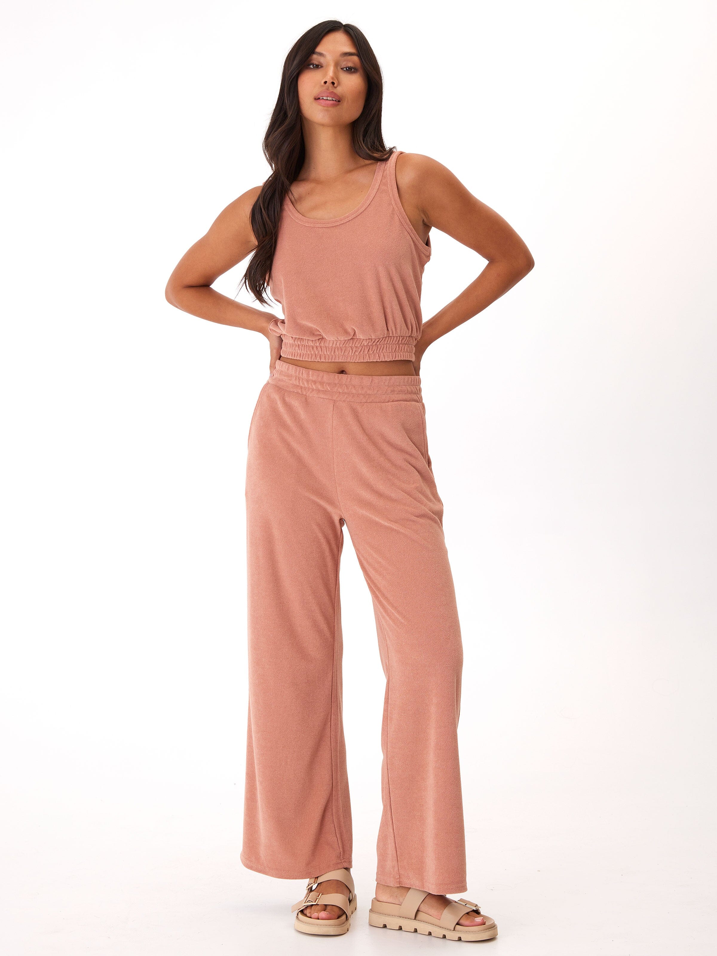 Sharie Towel Terry Wide Leg Pant - High-Rise Relaxed Loungewear