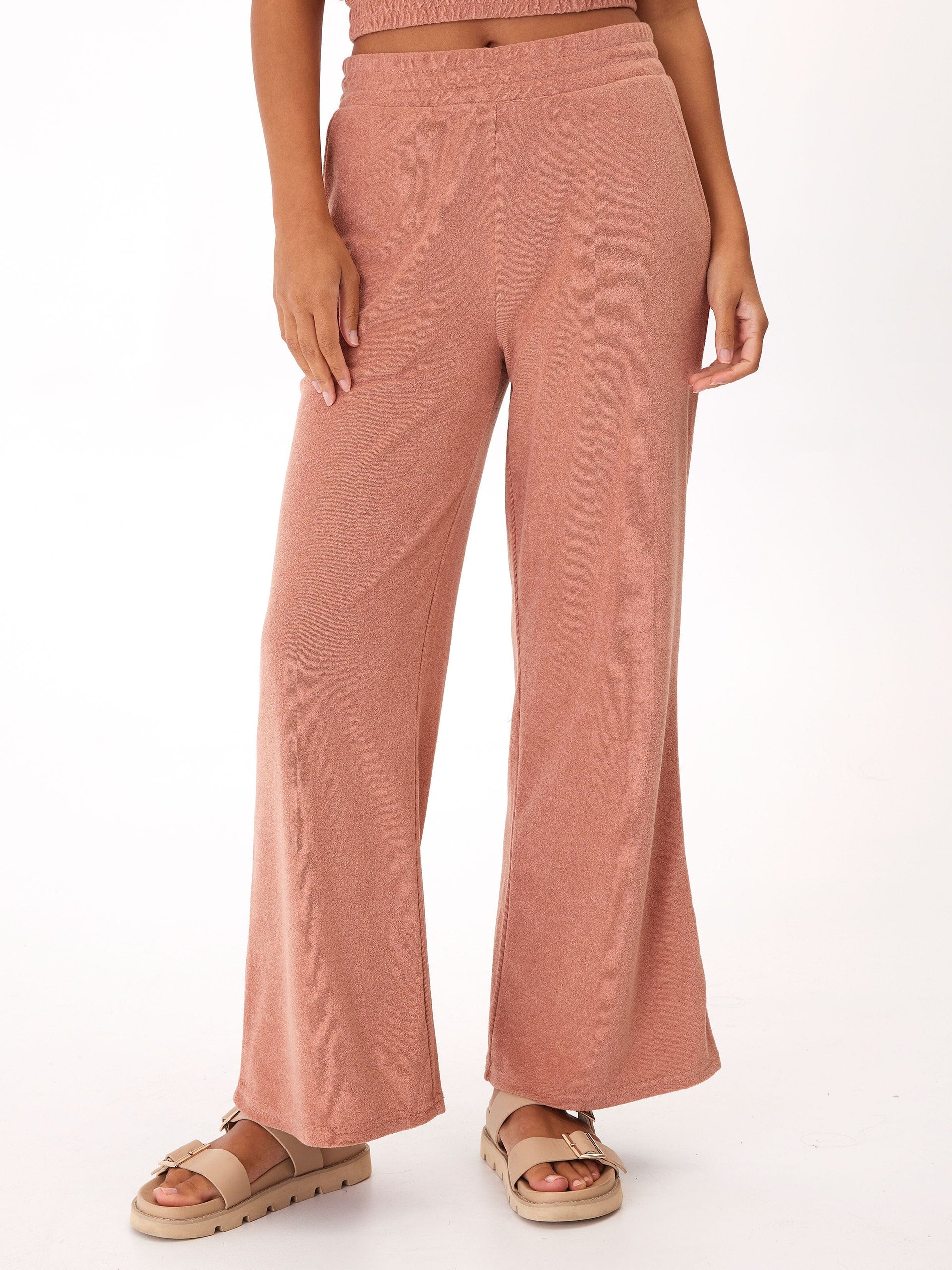 Sharie Towel Terry Wide Leg Pant - High-Rise Relaxed Loungewear