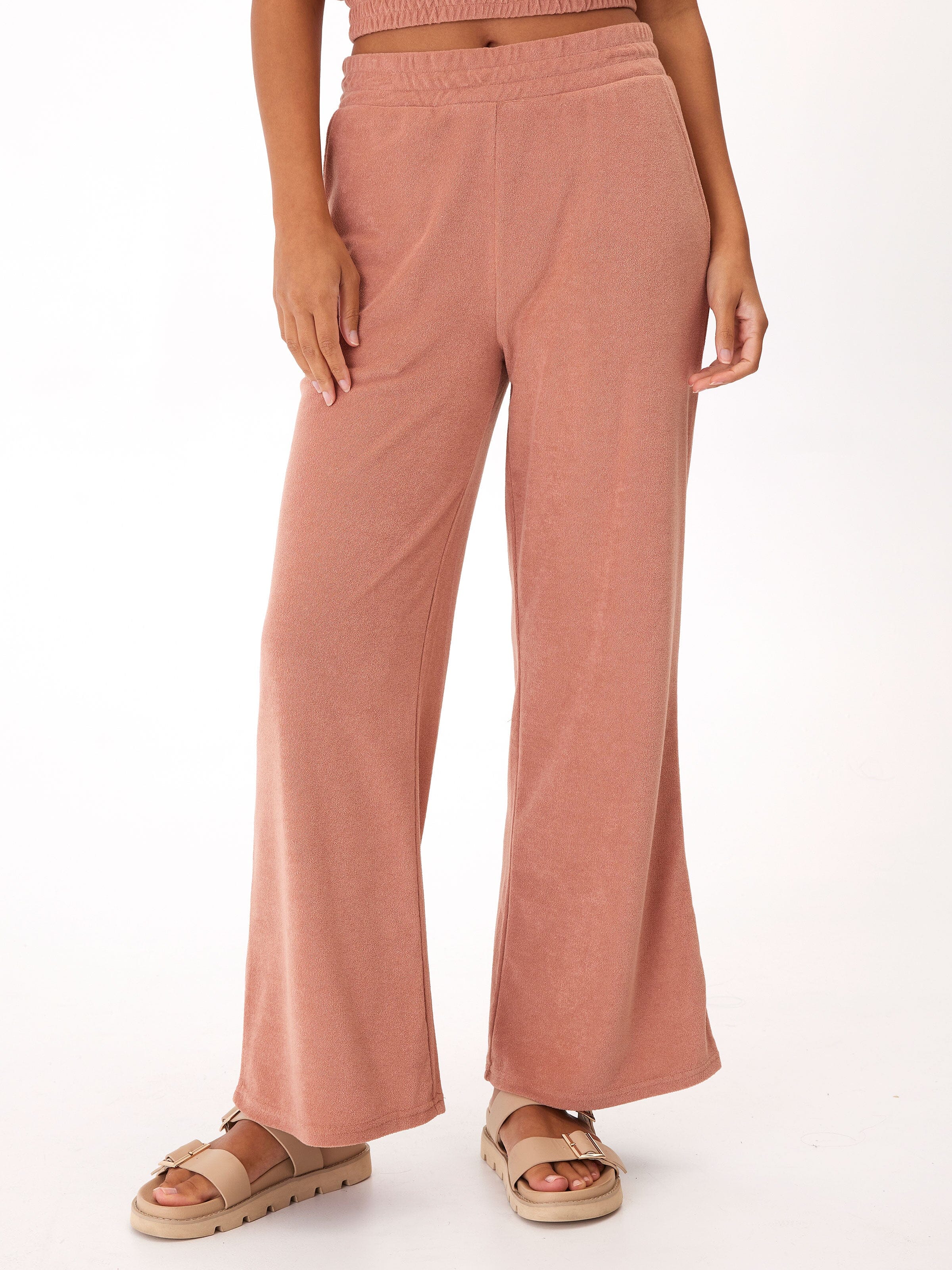 Sharie Towel Terry Wide Leg Pant - High-Rise Relaxed Loungewear