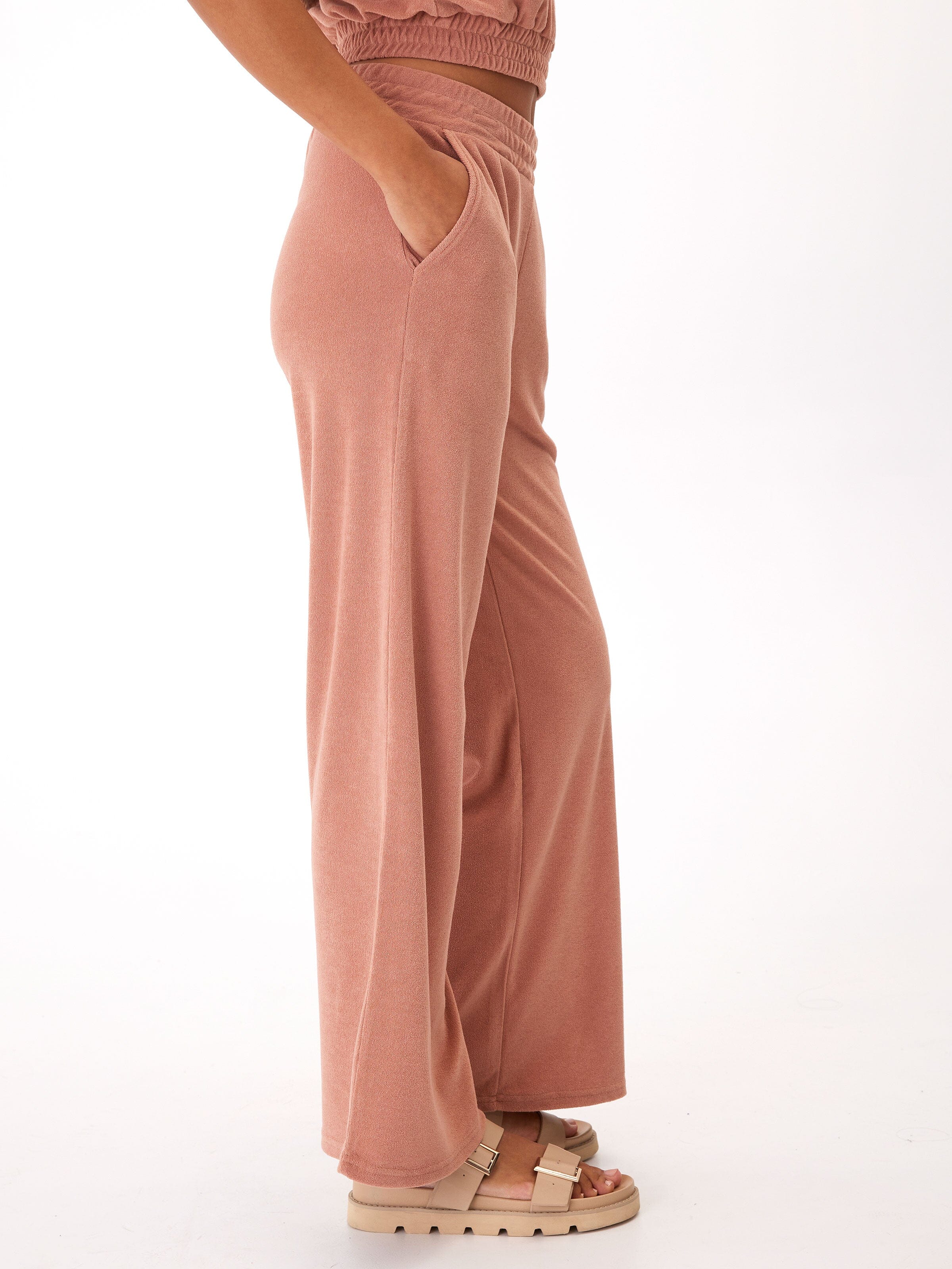 Sharie Towel Terry Wide Leg Pant - High-Rise Relaxed Loungewear