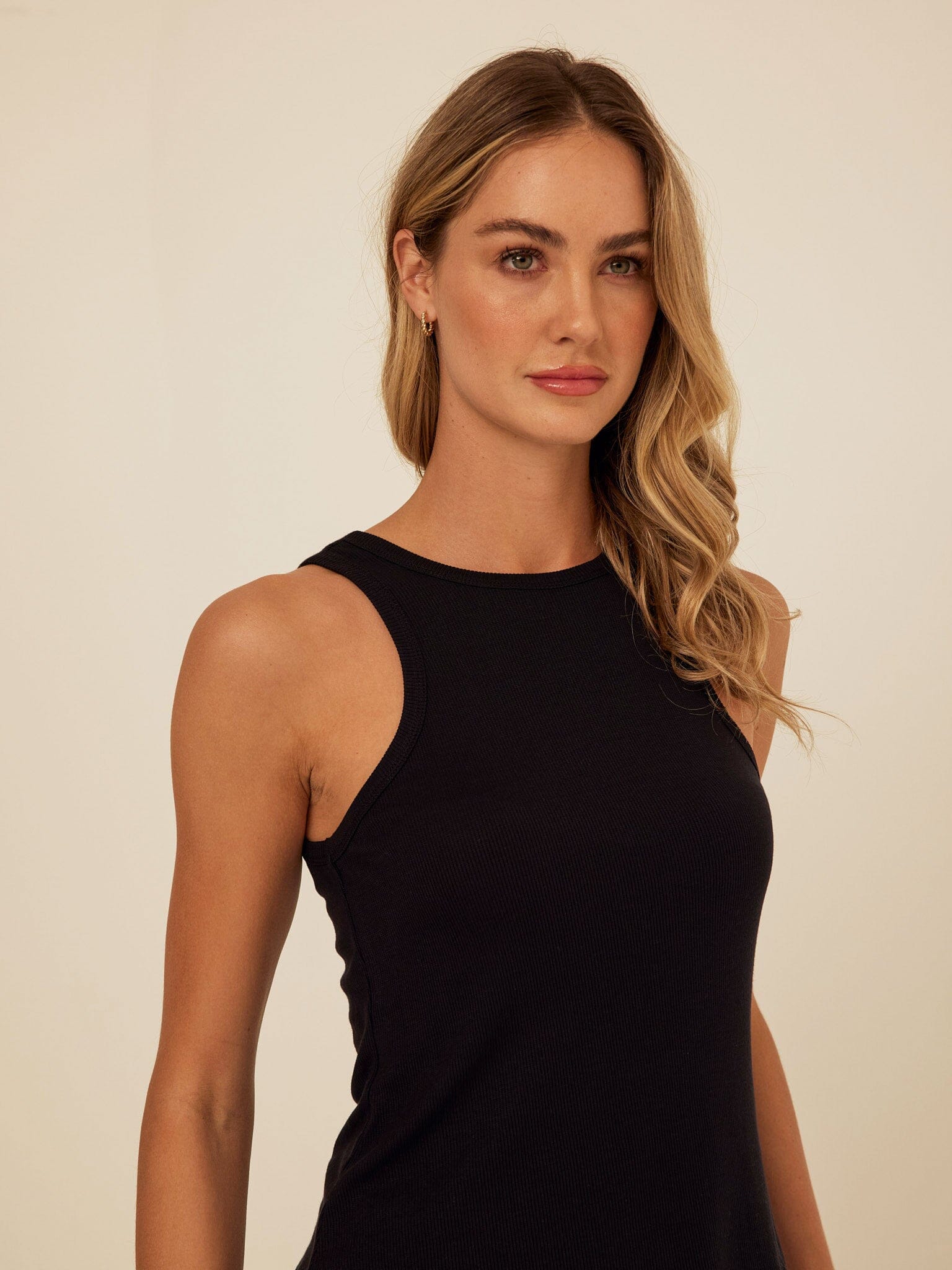 Feather Rib High Neck Tank Top